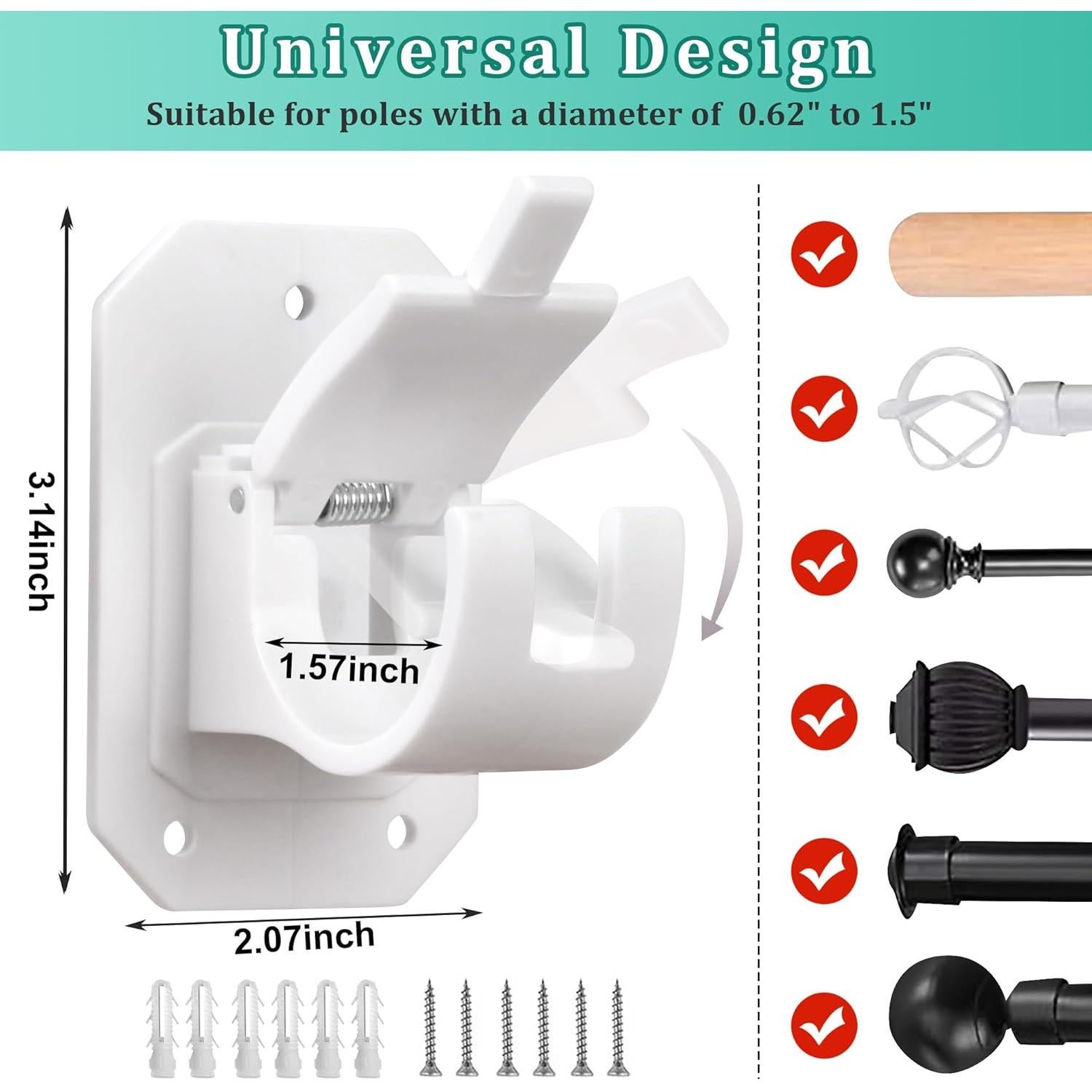 Soportes de Barra de Cortina Sin Taladro Codoule 4PCS Blanco