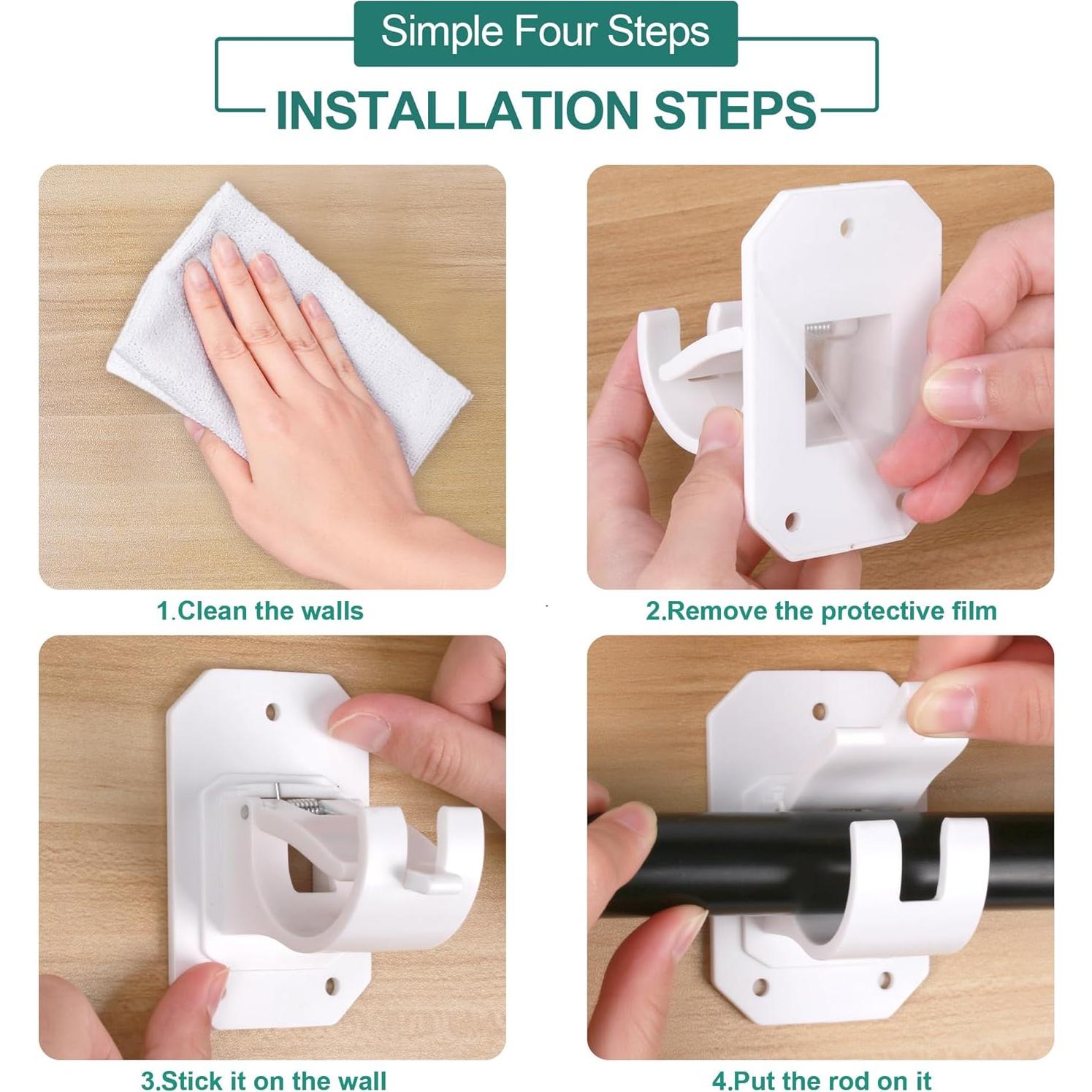 Soportes de Barra de Cortina Sin Taladro Codoule 4PCS Blanco