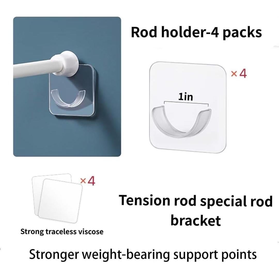 LADYMOON Adhesive Shower Curtain Rod Holder 4 Pack,Transparent Tension Bracket,No Drilling(Not Included Rod)（Only For Rods Less Than 1 Inch in Diameter at Both Ends）