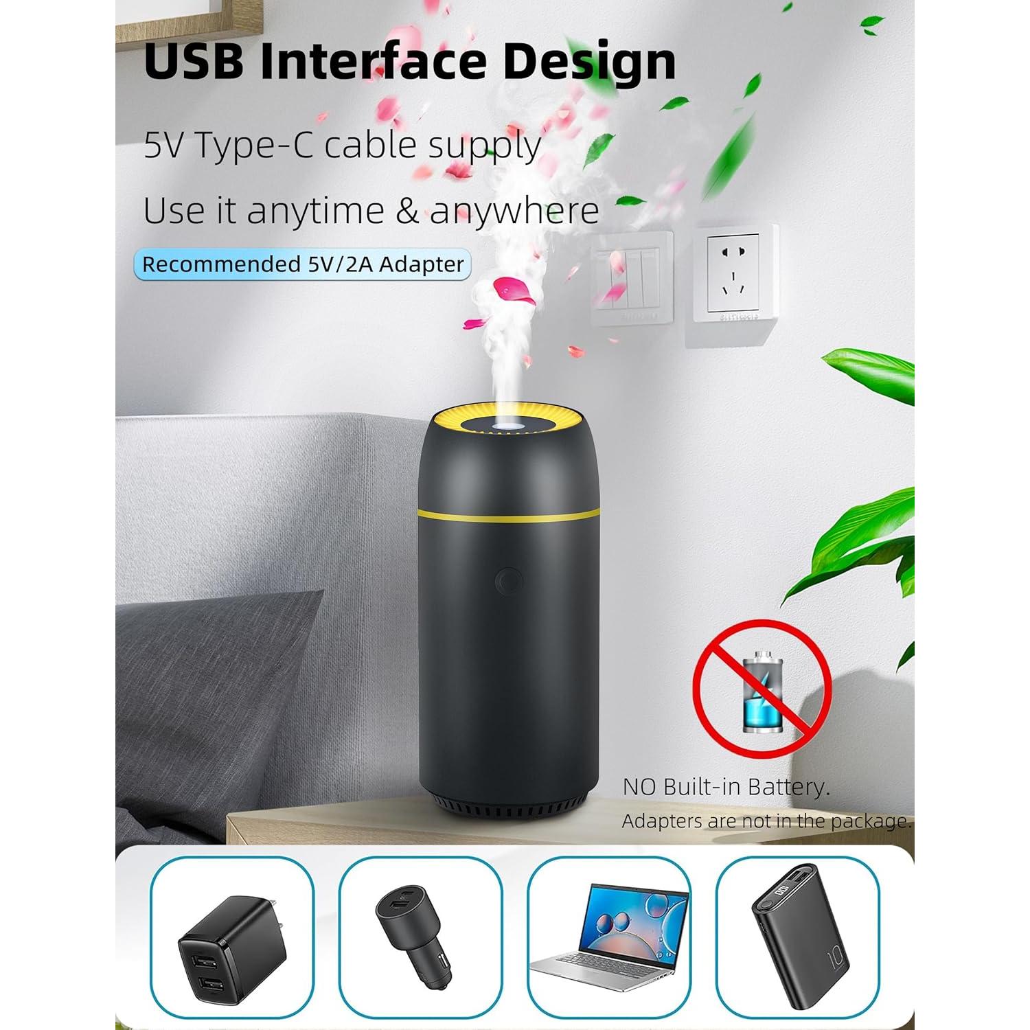 Car Diffuser for Essential Oils Portable Mini Ultrasonic Mist Humidifier 100ml USB Aromatherapy Diffuser Freshener with Colorful Lights for Small Space Home Office Bedroom (Black)