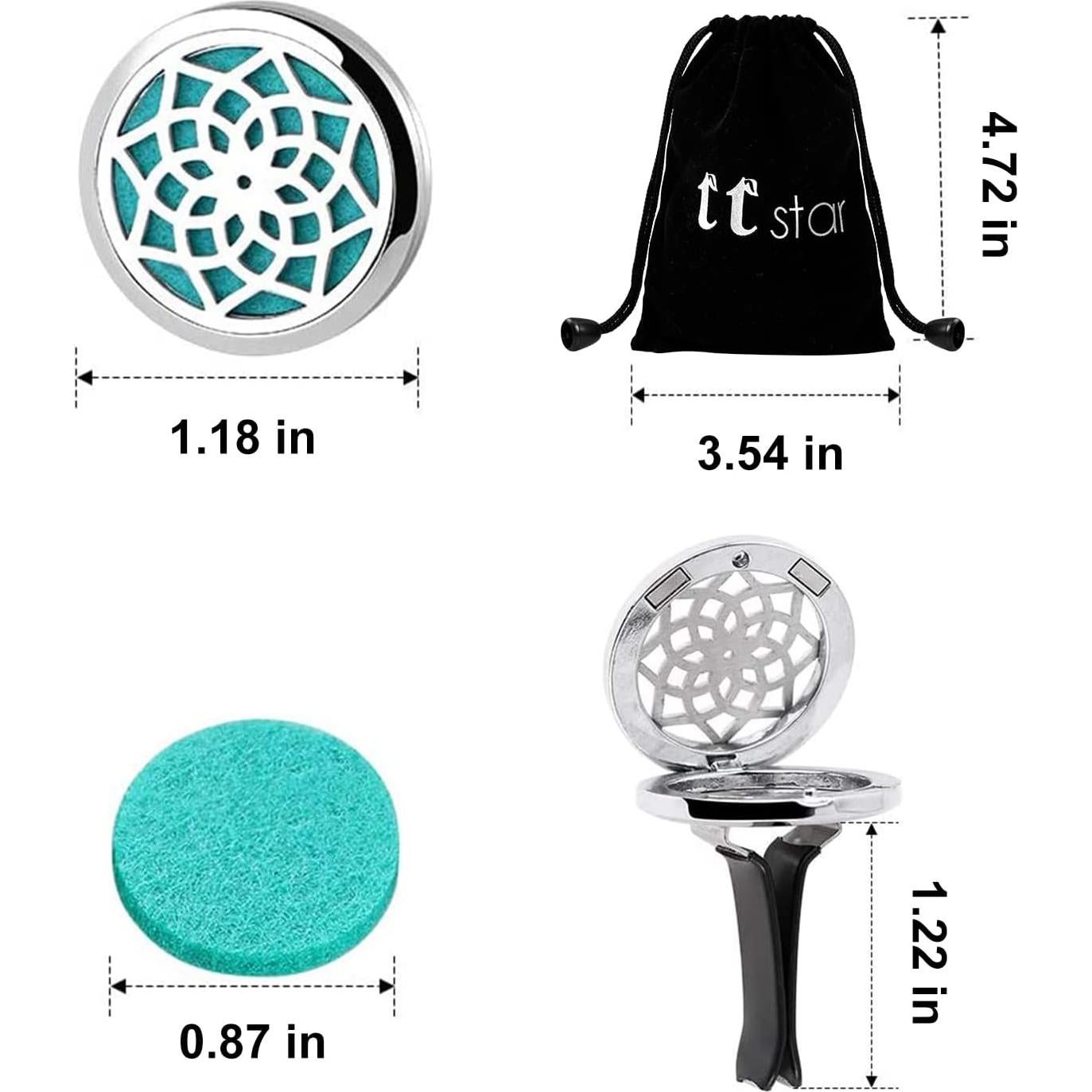 Difusor de Aromaterapia para Auto ttstar con 3 Clips y 36 Almohadillas