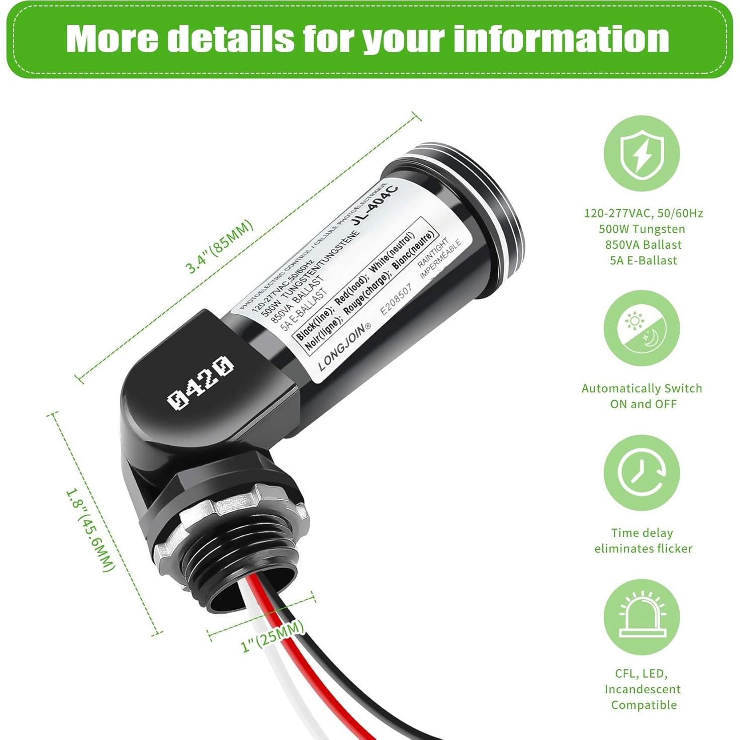 Paquete de 2 Sensores Dusk a Dawn ORRGENA IP65 110-240V