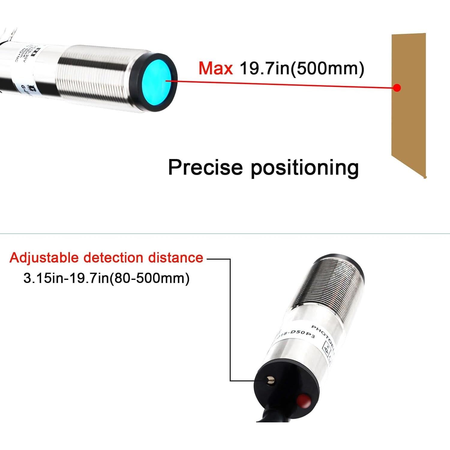 Sensor Láser Fotoeléctrico NPN NO+NC 10-30VDC 0-500mm LCTC