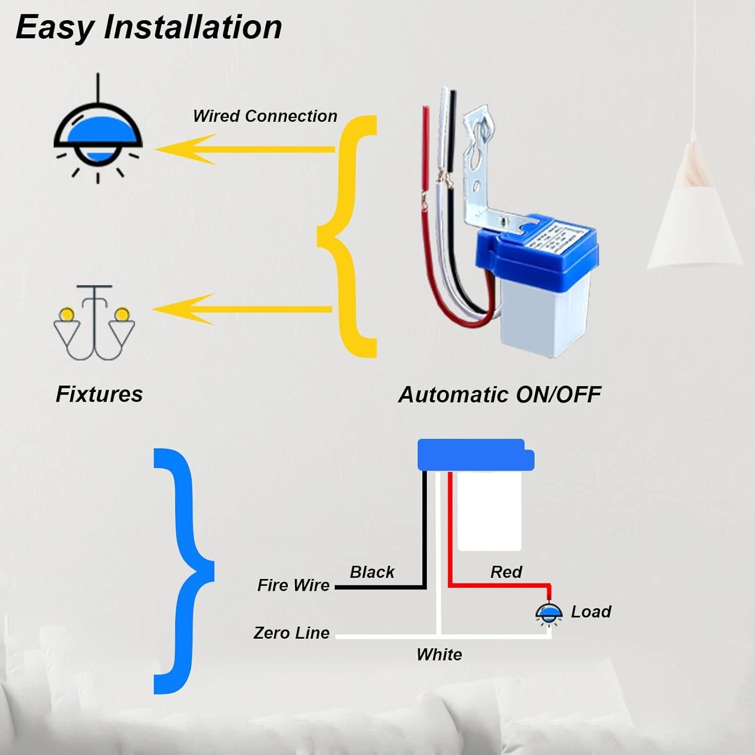 Paquete de 2 Interruptores de Luz Fotocélula Easytle 12V 10A