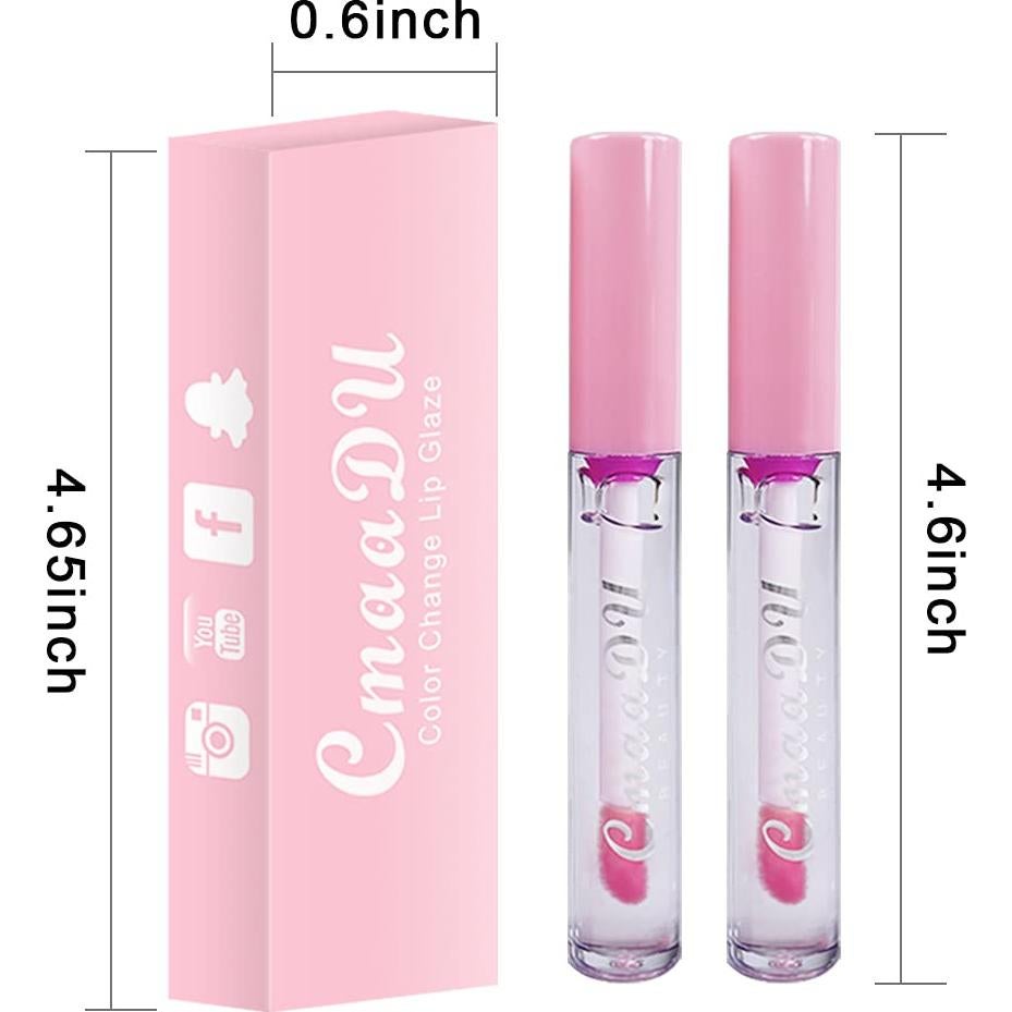 BINGBRUSH 2 Pcs Brillo Labial Cambiante Color Rosa Hidratante