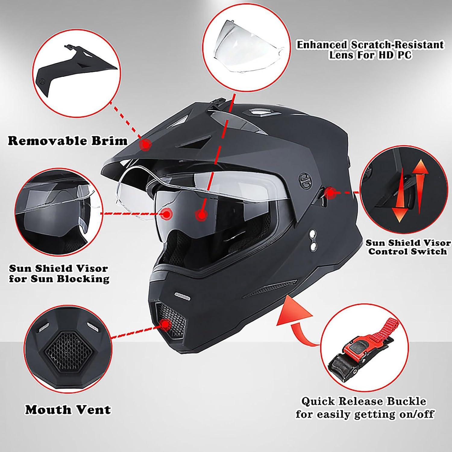 Casco Motocicleta 1Storm HF802 Doble Visor Negro