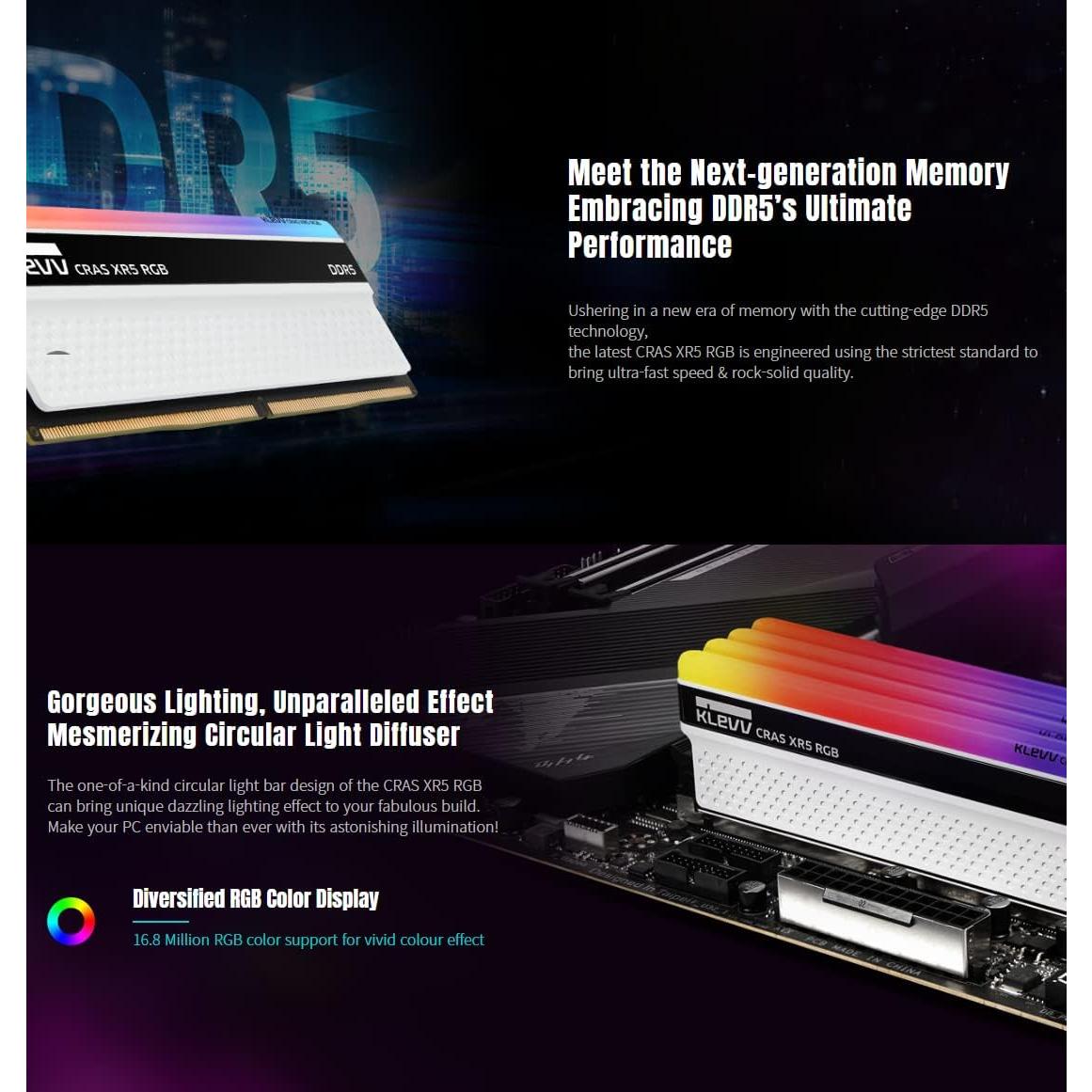 KLEVV CRAS XR5 RGB DDR5 32GB (2x16GB) 7000MHz CL36 A-DIE 1.4V Gaming Desktop Ram Memory SK Hynix Chip XMP 3.0 Ready (KD5AGUA80-70B360S)