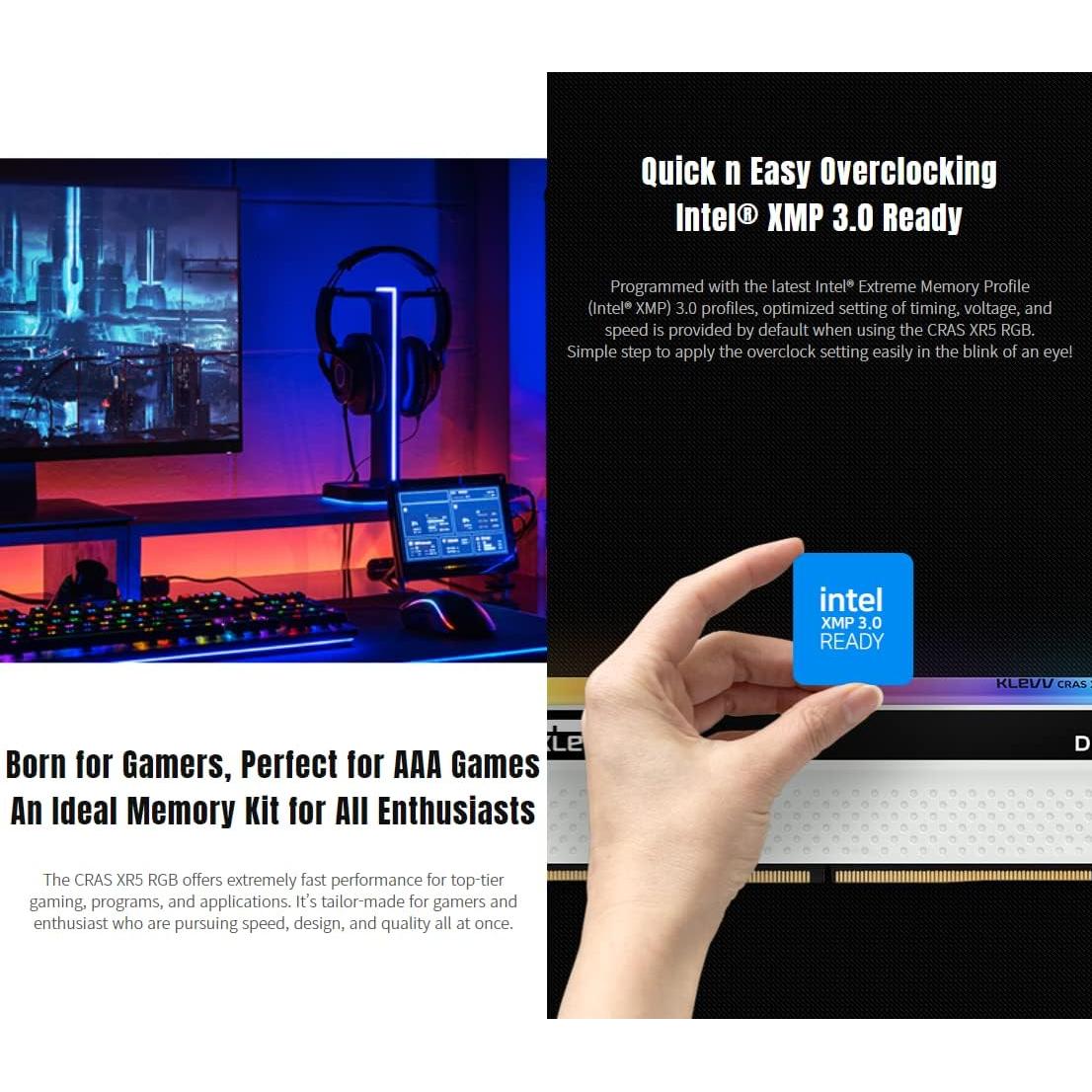 KLEVV CRAS XR5 RGB DDR5 32GB (2x16GB) 7000MHz CL36 A-DIE 1.4V Gaming Desktop Ram Memory SK Hynix Chip XMP 3.0 Ready (KD5AGUA80-70B360S)