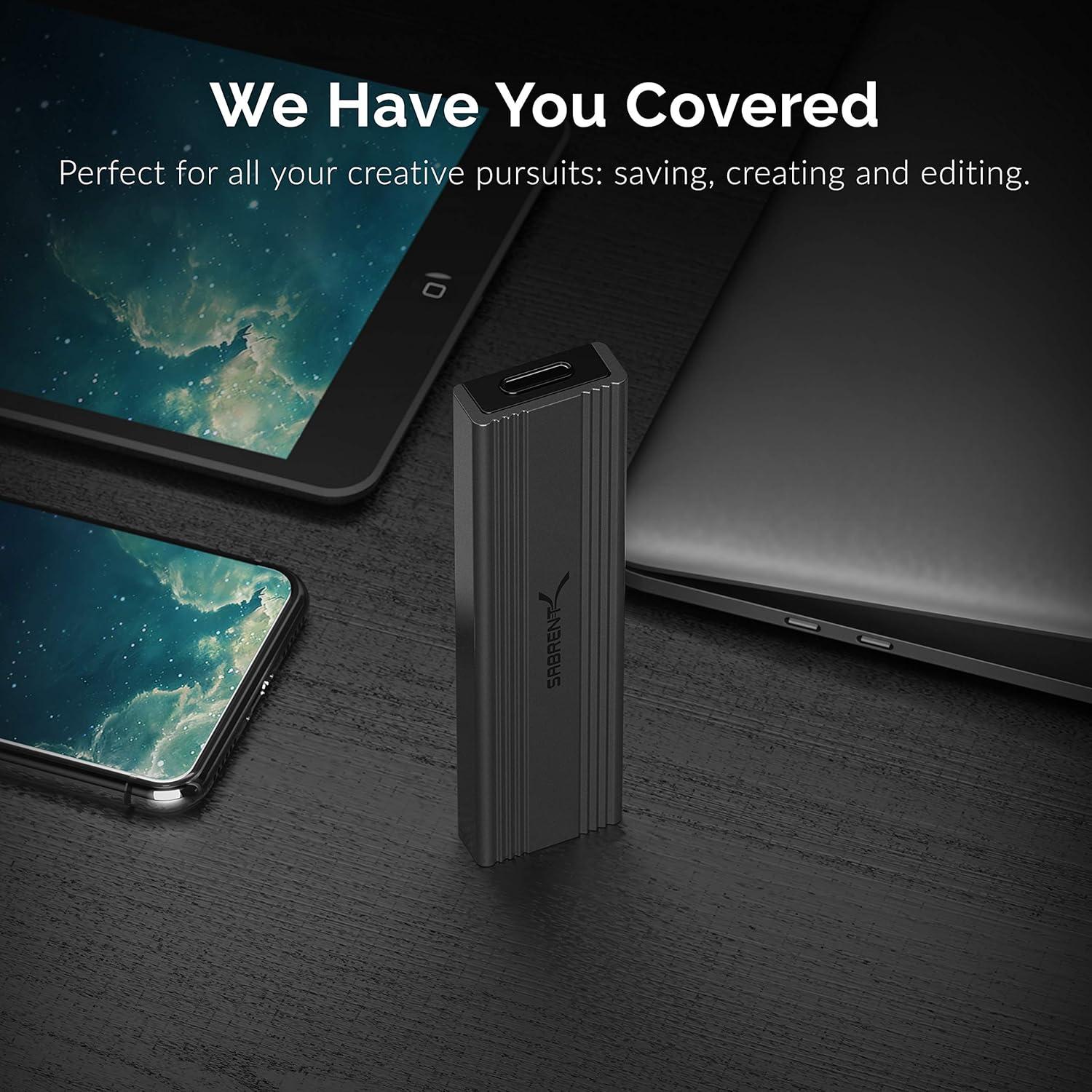 Sabrent USB 3.2 Type-C Tool-Free Enclosure for M.2 PCIe NVMe and SATA SSDs (EC-SNVE)