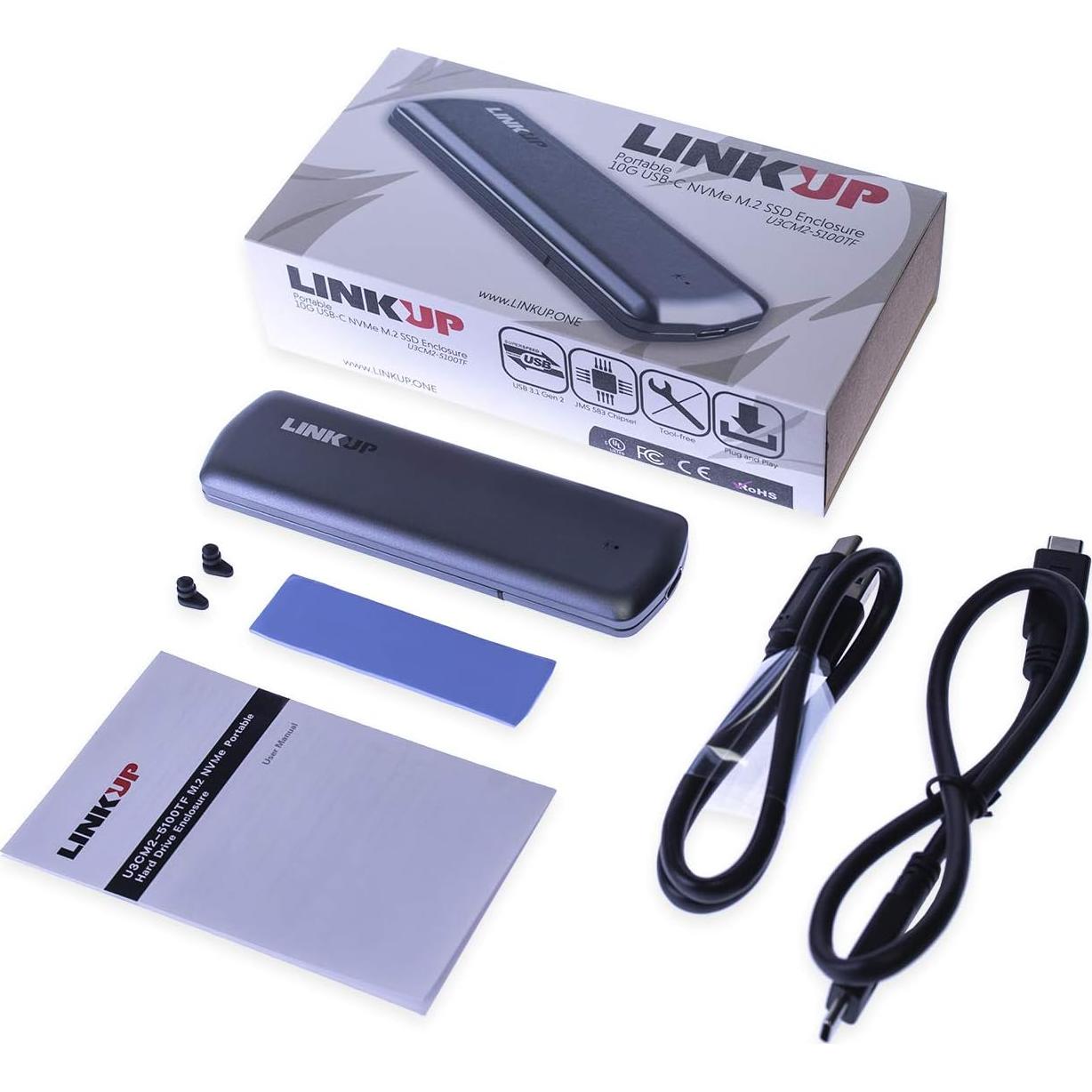 Enclosure NVMe SSD LINKUP M.2 a USB-C 10 Gbps sin herramientas