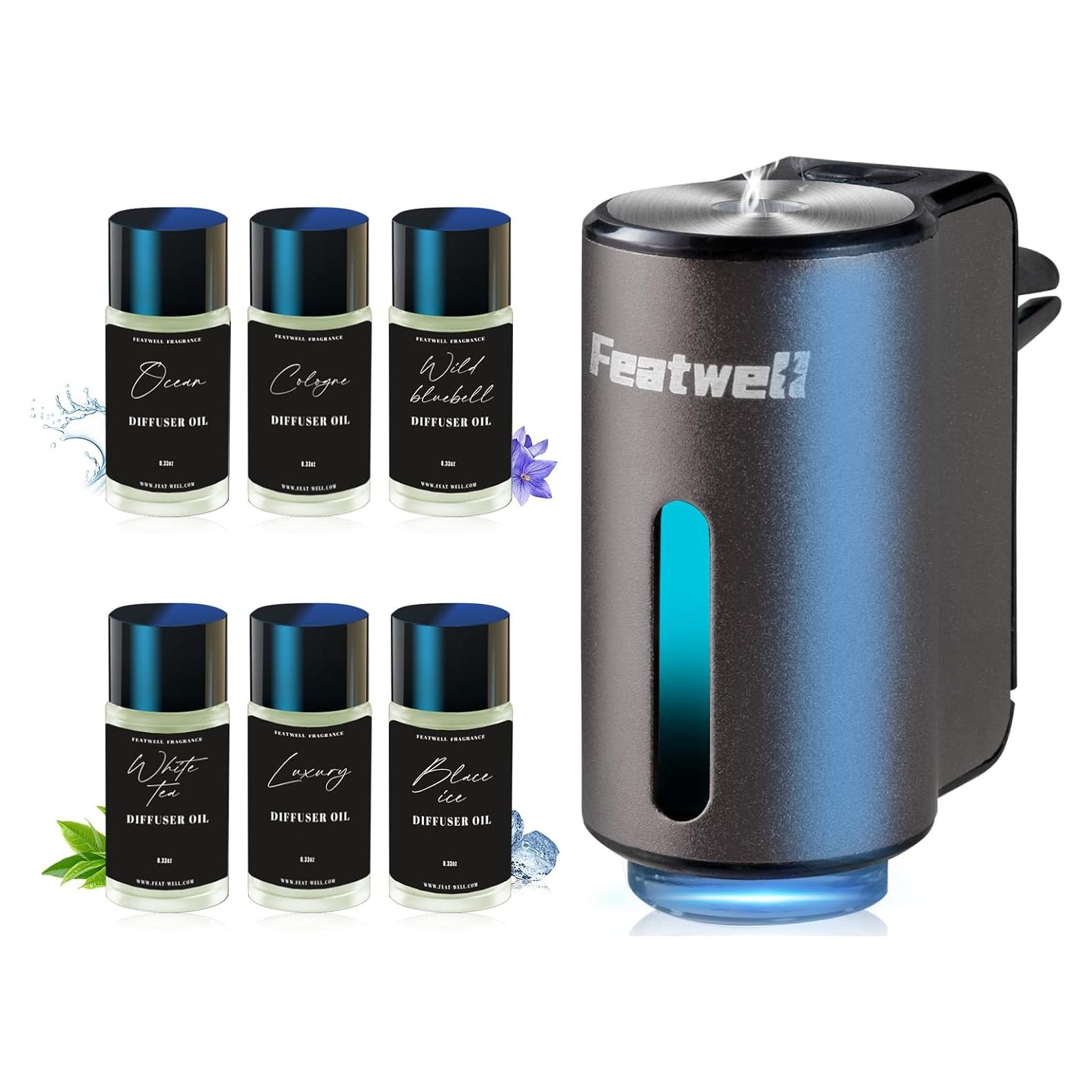 Ambientador de coche Featwell Gris, difusor recargable, 3 modos