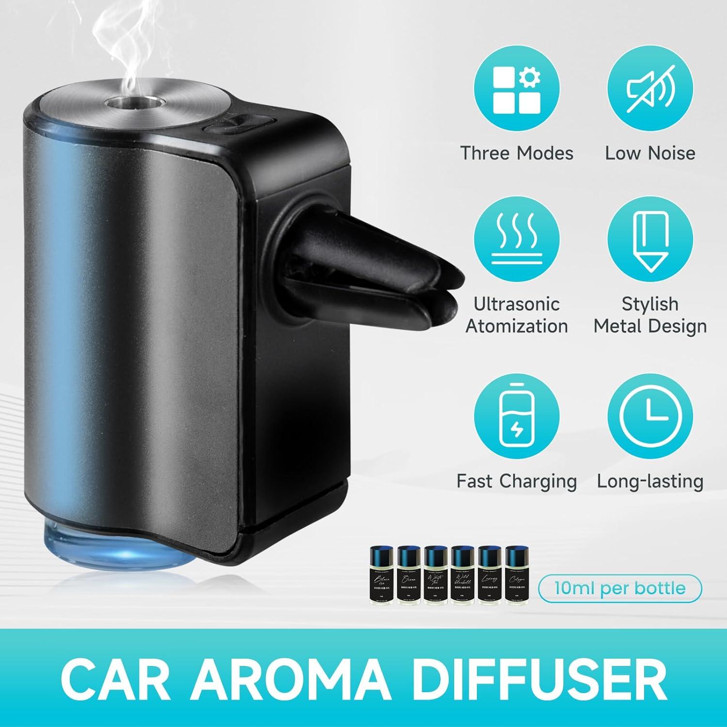 Ambientador de coche Featwell Gris, difusor recargable, 3 modos