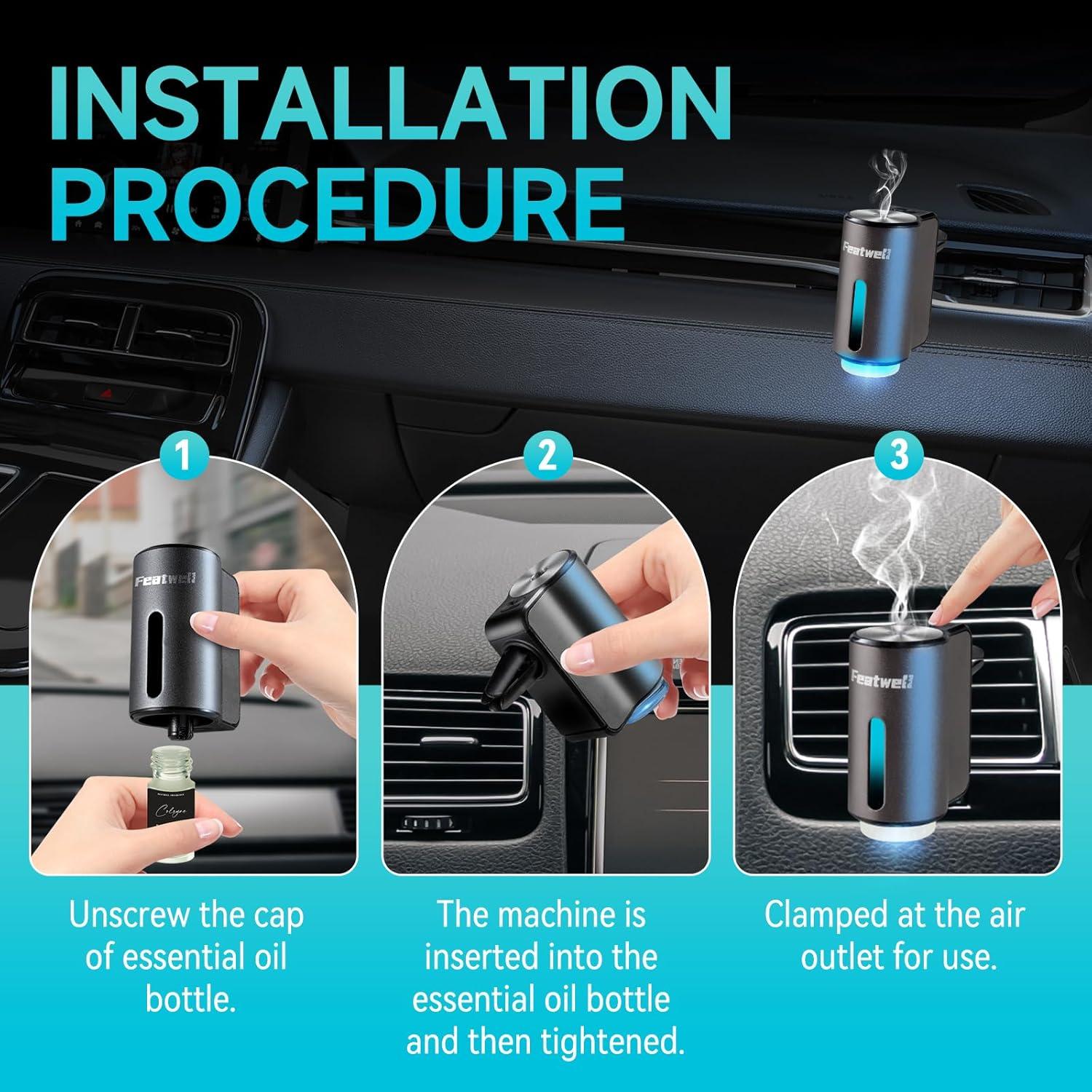 Ambientador de coche Featwell Gris, difusor recargable, 3 modos