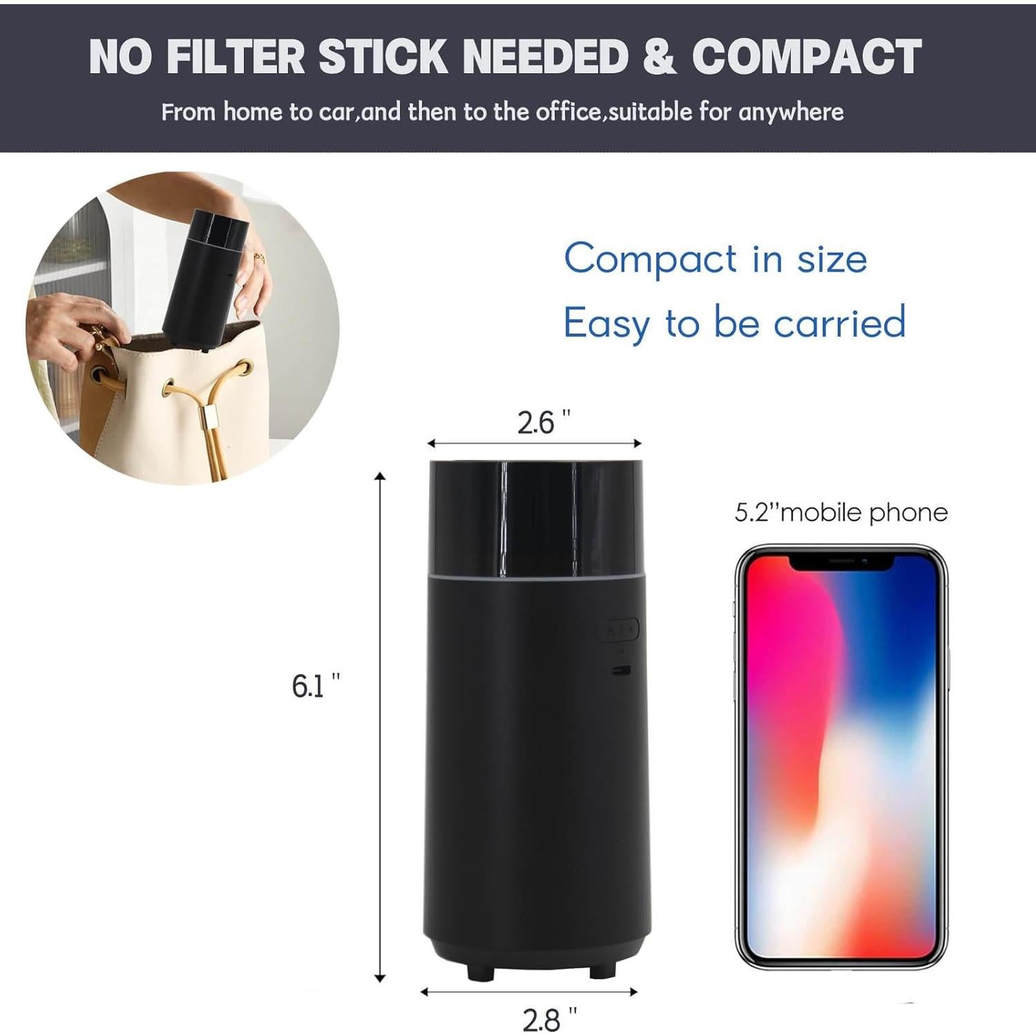 Difusor de Aceite Esencial HODEMI para Auto 100ml Negro