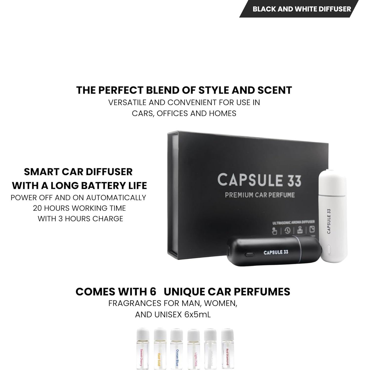 Difusor de Aroma Ultrasónico Capsule 33 para Auto - 6 Fragancias