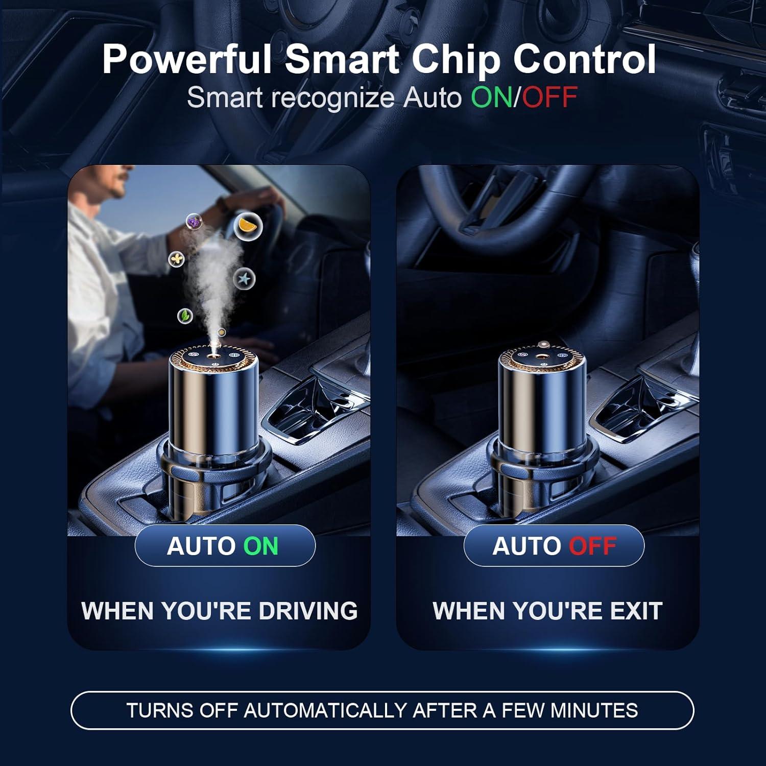 Smart Car Air Freshener, 150ML/Bottle Car Diffuser Essential Oil Set Last 5-6 Months, 3 Mode Adjustable Auto On/Off, Diffusers for Home, Small Space (Ocean)