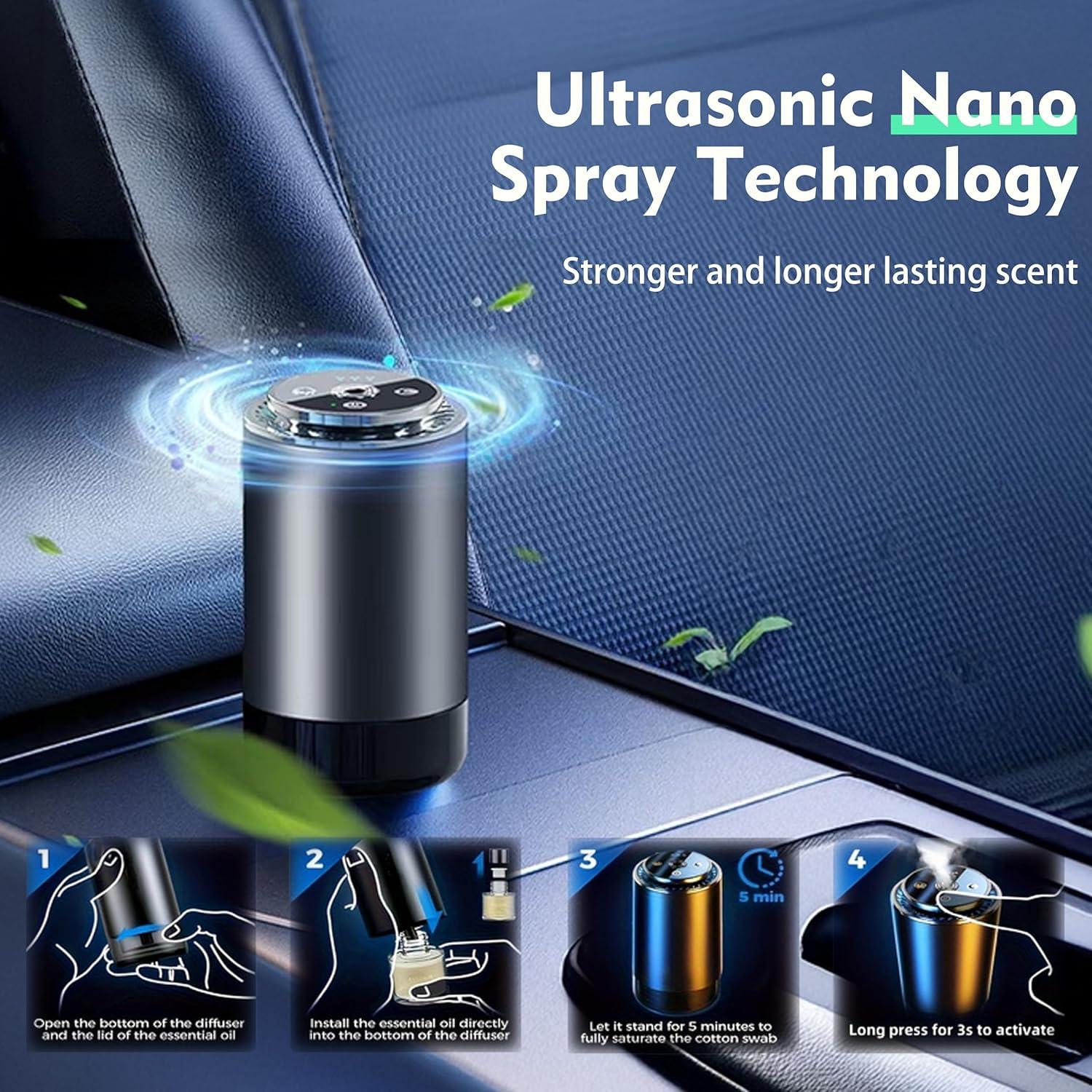 Cologne Car Air Freshener,Aroma Diffuser with Starry Sky Projection,Smart Humidifier with Essential Oil 50ml,Auto On/Off,Built-in Battery,7-LED Color/USB-C Car Fresheners for Auto,Home,Office