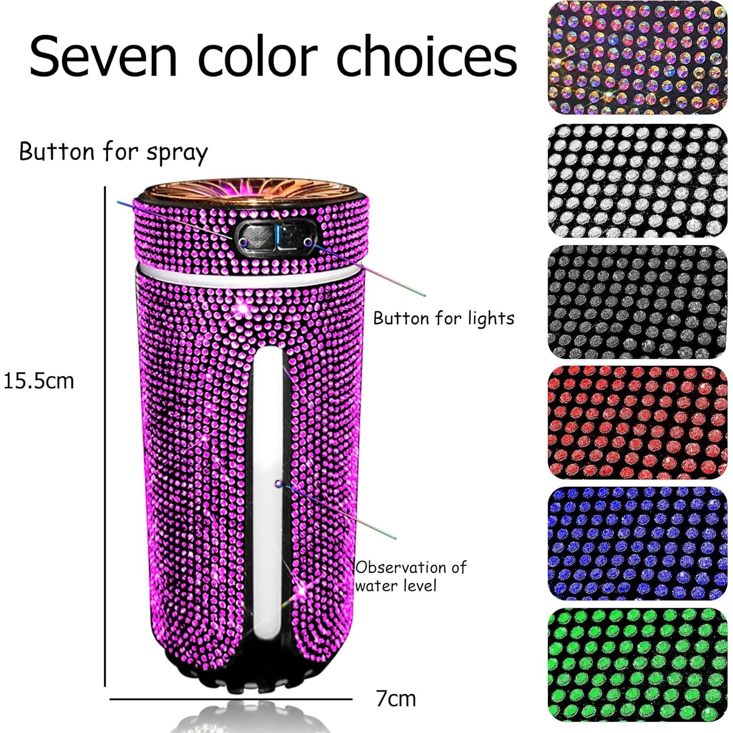 Bling Crystal Car Diffuser Humidifier, USB Aromatherapy Essential Oil Diffuser, 2 Mist Modes, Portable Mini Humidifier for Car, Office, Bedroom (Pink)