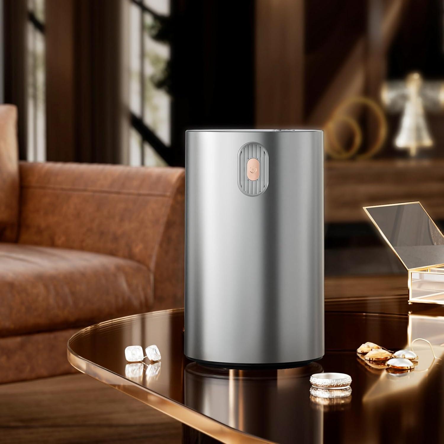 JUANANIUG Waterless Essential Oil Diffuser Rechargable: Portable Aromatherapy Diffuser for Car and Home - 4 Concentration Adjustments and Timers - Gift for Valentine’s Day (Sliver)