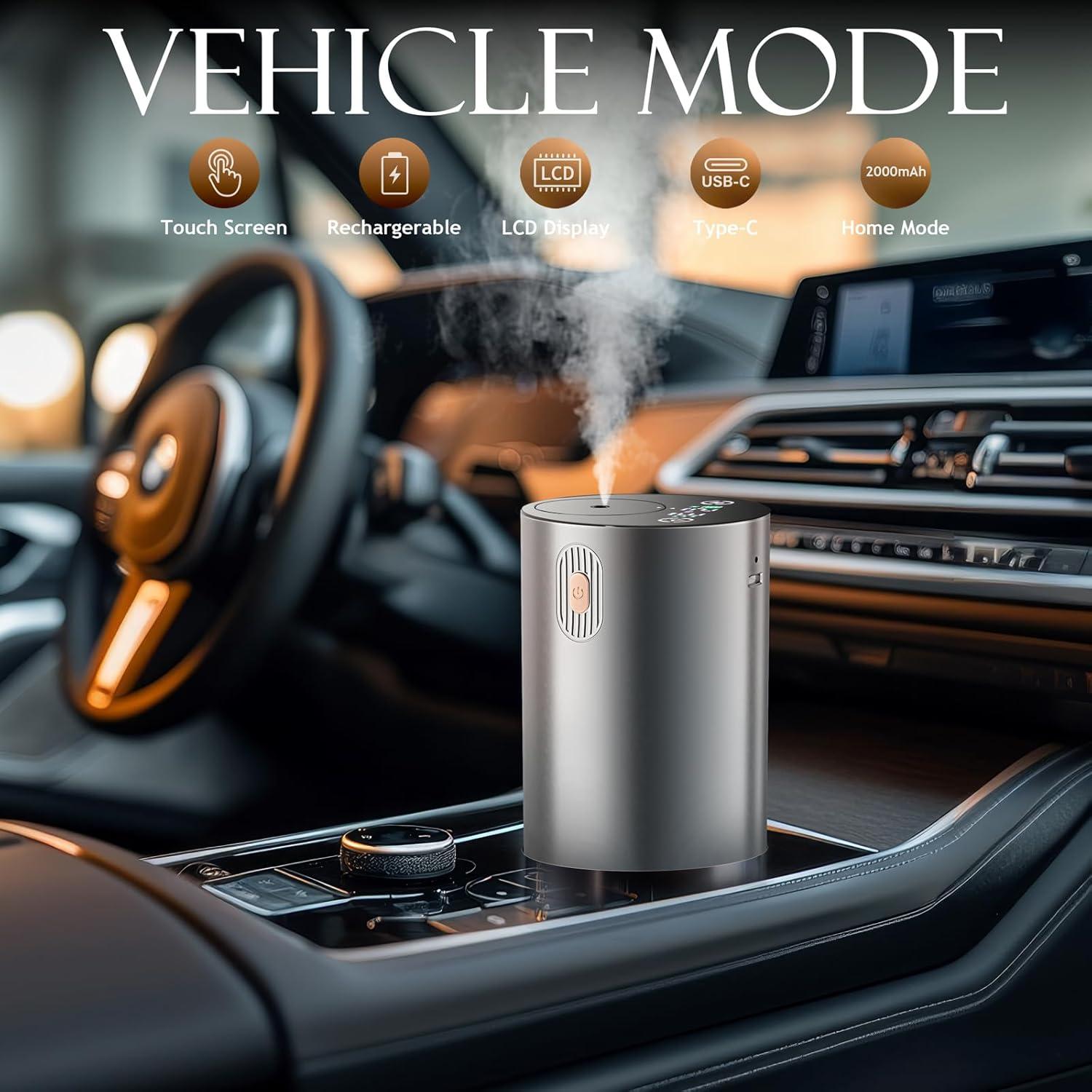 JUANANIUG Waterless Essential Oil Diffuser Rechargable: Portable Aromatherapy Diffuser for Car and Home - 4 Concentration Adjustments and Timers - Gift for Valentine’s Day (Sliver)