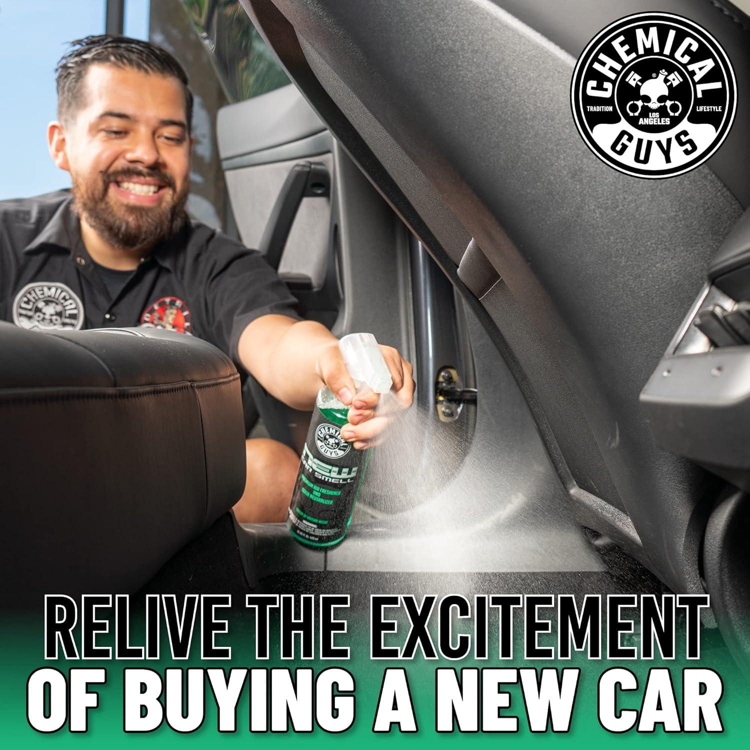 Chemical Guys New Car Smell Air Freshener and Premium Odor Eliminator Refreshes & Neutralizes Odors, Great Car Fresheners for Trucks, SUVs, RVs, and More - 16 oz