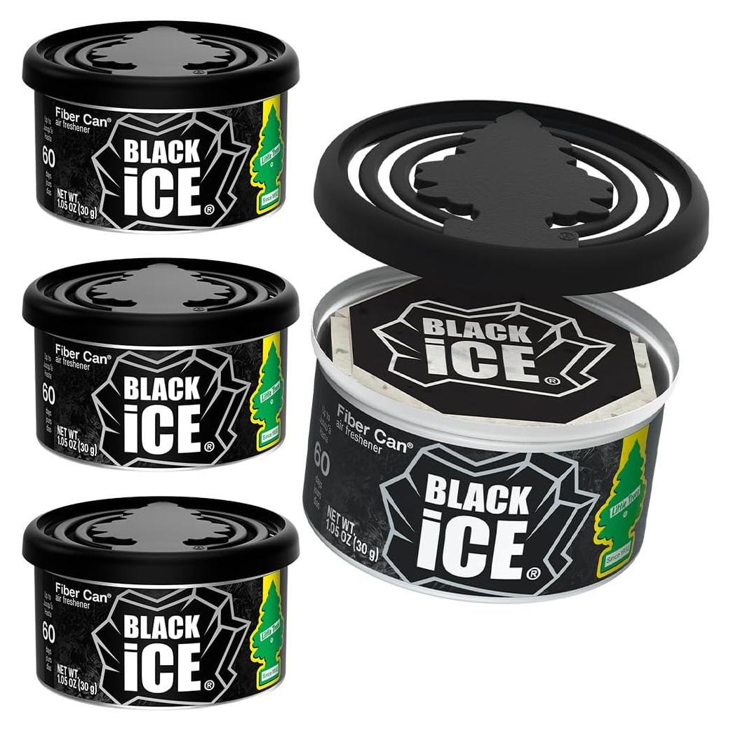 LITTLE TREES Car Air Freshener | Fiber Can Provides Long Lasting Scent for Auto or Home | Recycled Fiber | Black Ice, 4 Air Fresheners