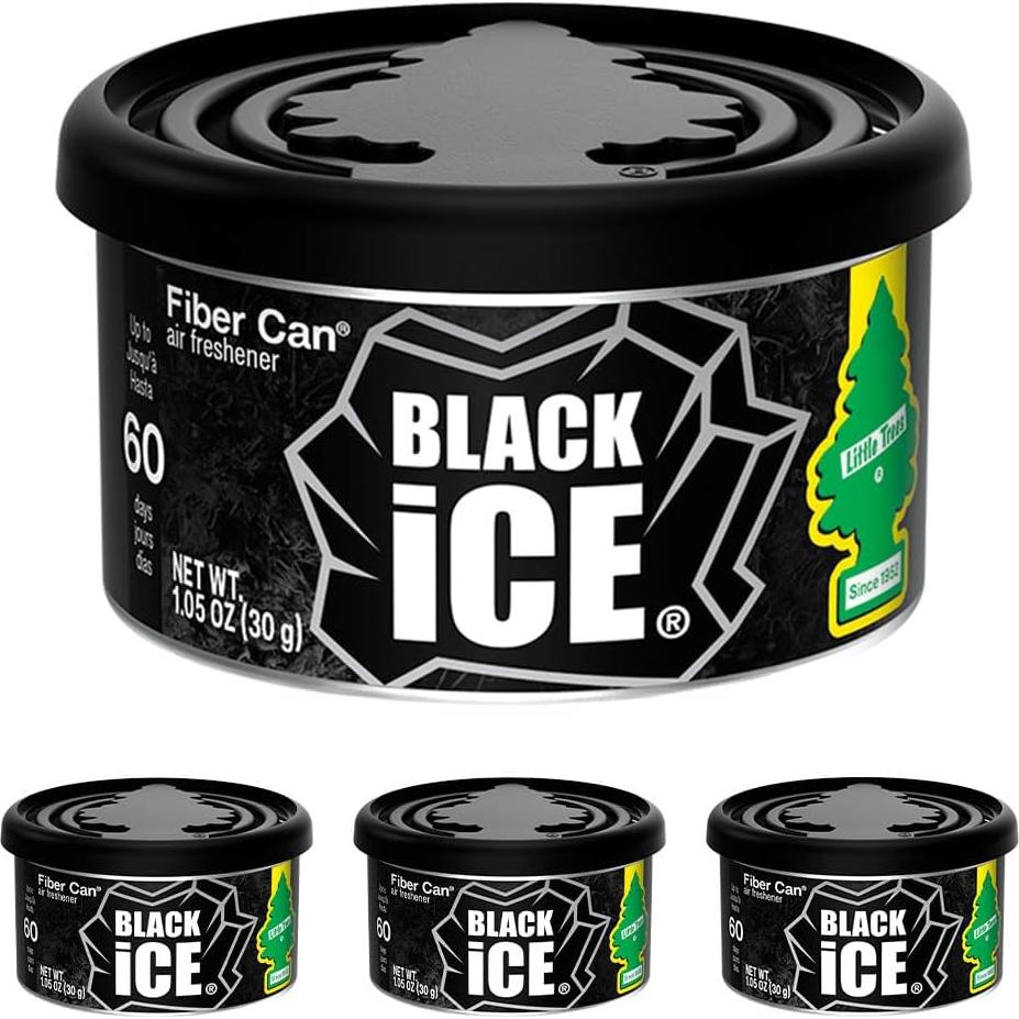 LITTLE TREES Car Air Freshener | Fiber Can Provides Long Lasting Scent for Auto or Home | Recycled Fiber | Black Ice, 4 Air Fresheners