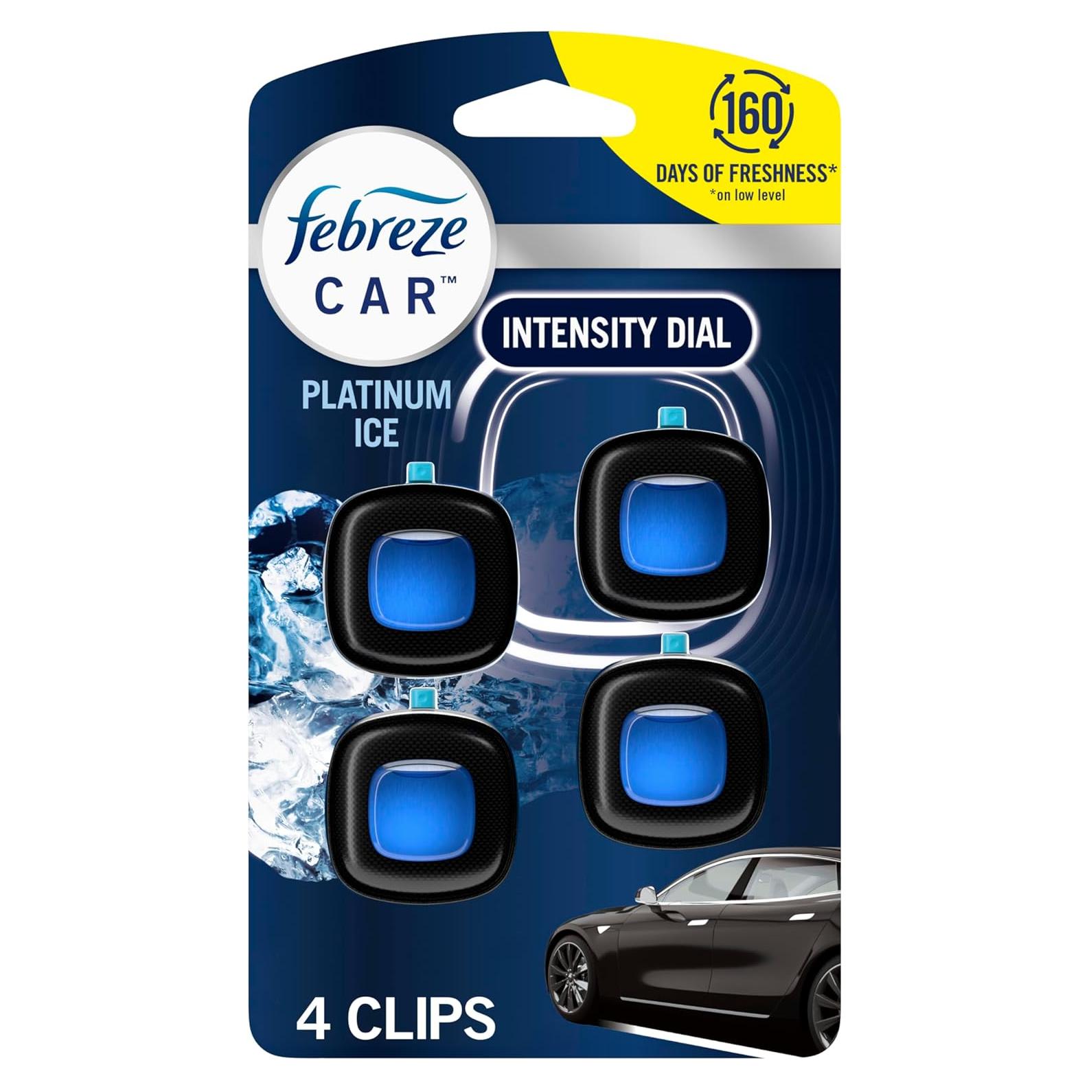 Ambientador de Auto Febreze Clip Ventilación Hielo Platino 4 Pzas