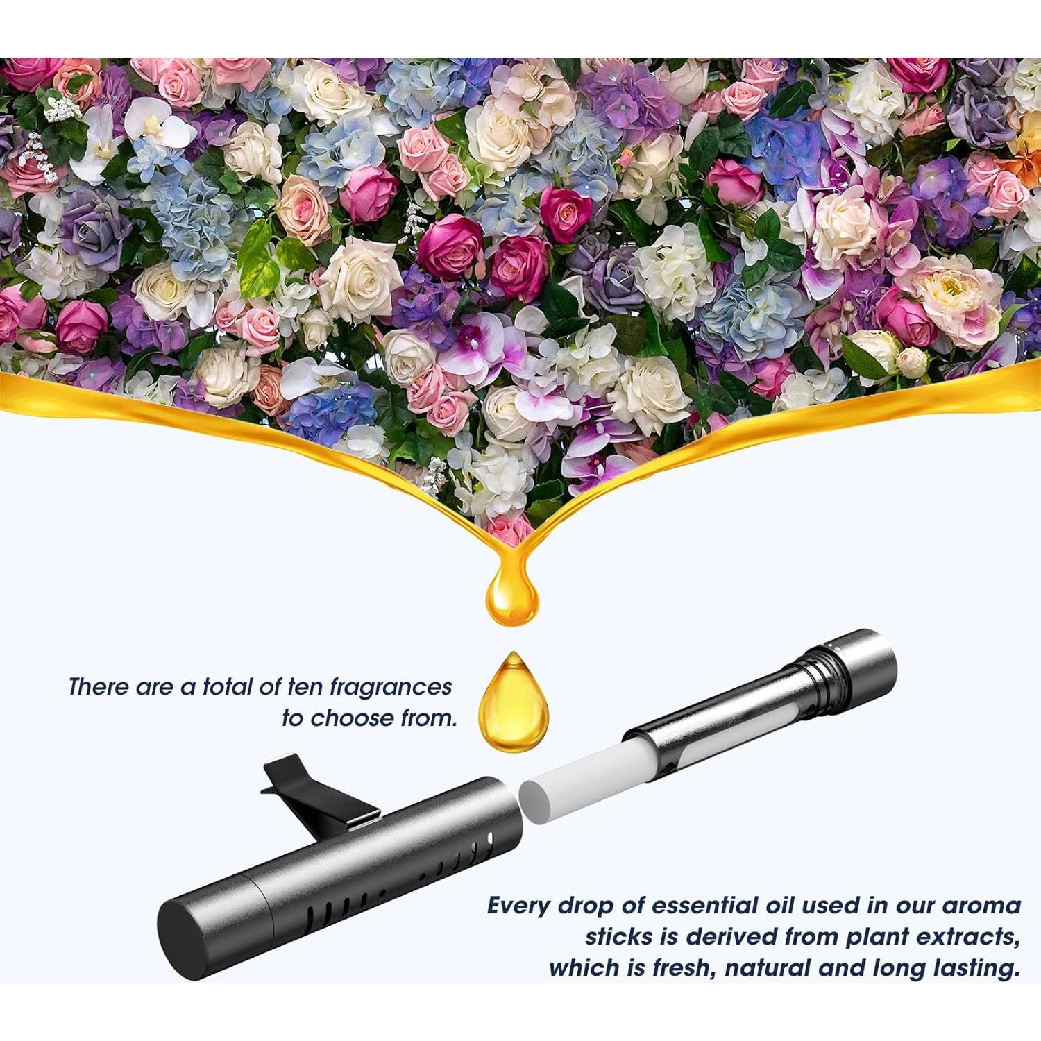 Ambientador de Auto RoyAroma con 10 Varillas Aromáticas y Clips