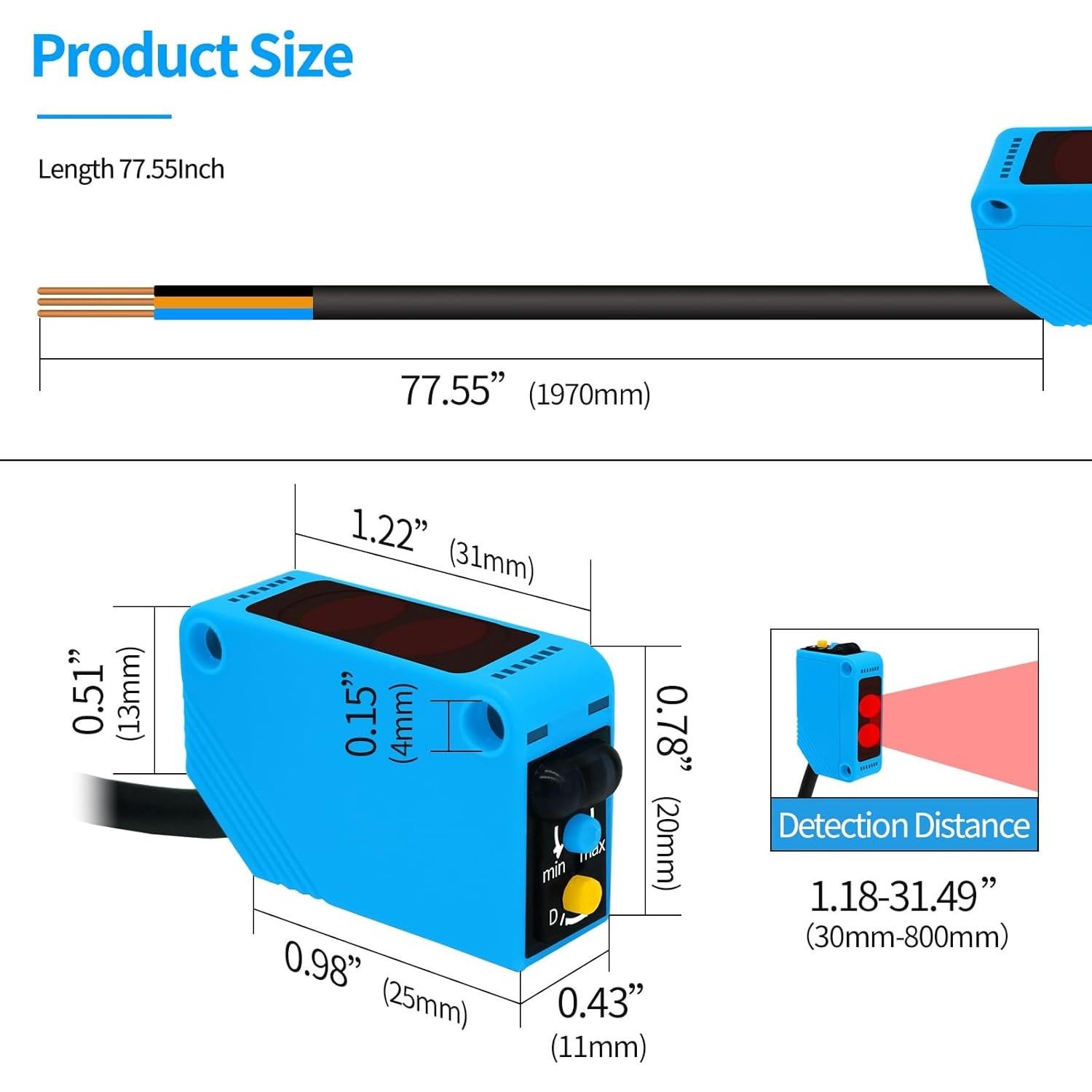 Sensor fotoeléctrico NPN NO+NC Aurtrr AE3Z-D61 80cm
