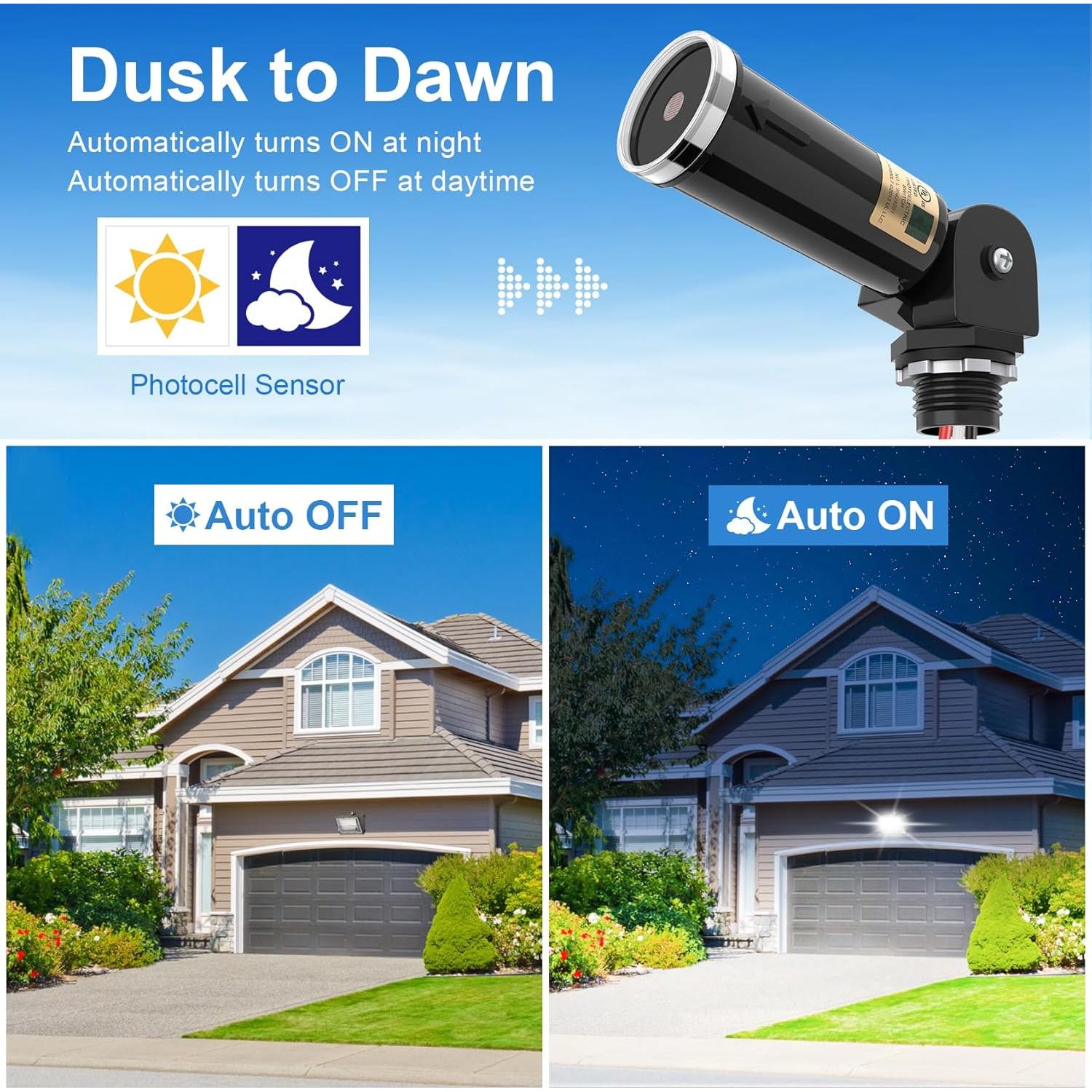 Paquete de 2 Sensores de Luz Exterior KUKUPPO IP65 100-277V