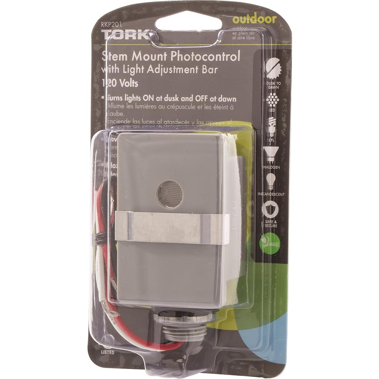 Control Fotocélula Exterior TORK RKP201 120V con Ajuste de Luz