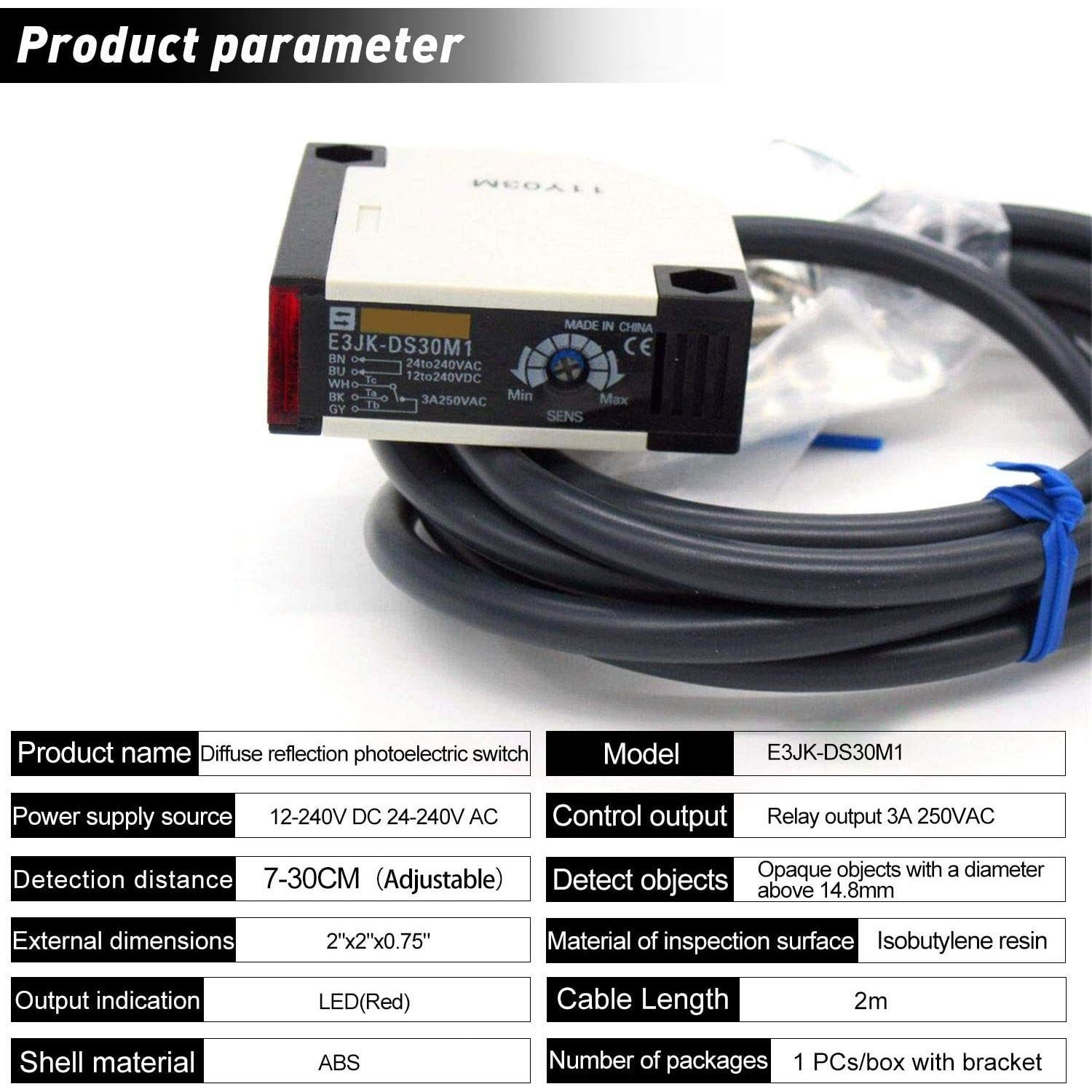 Sensor Fotoeléctrico Taiss E3JK-DS30M1 30cm 12-240V
