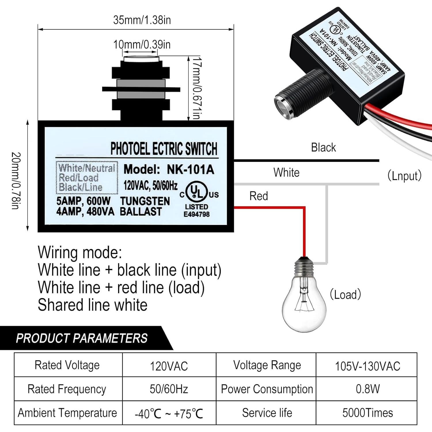 Paquete de 10 Interruptores de Luz con Sensor Fotoeléctrico 220V