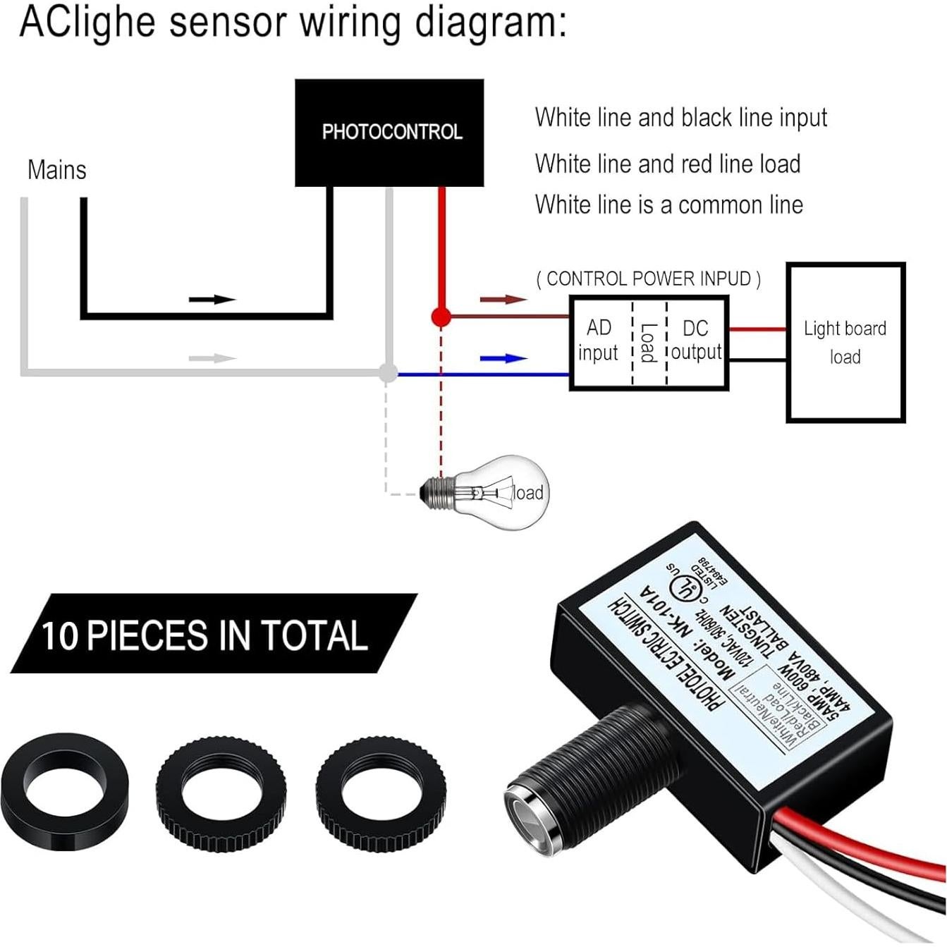 Paquete de 10 Interruptores de Luz con Sensor Fotoeléctrico 220V
