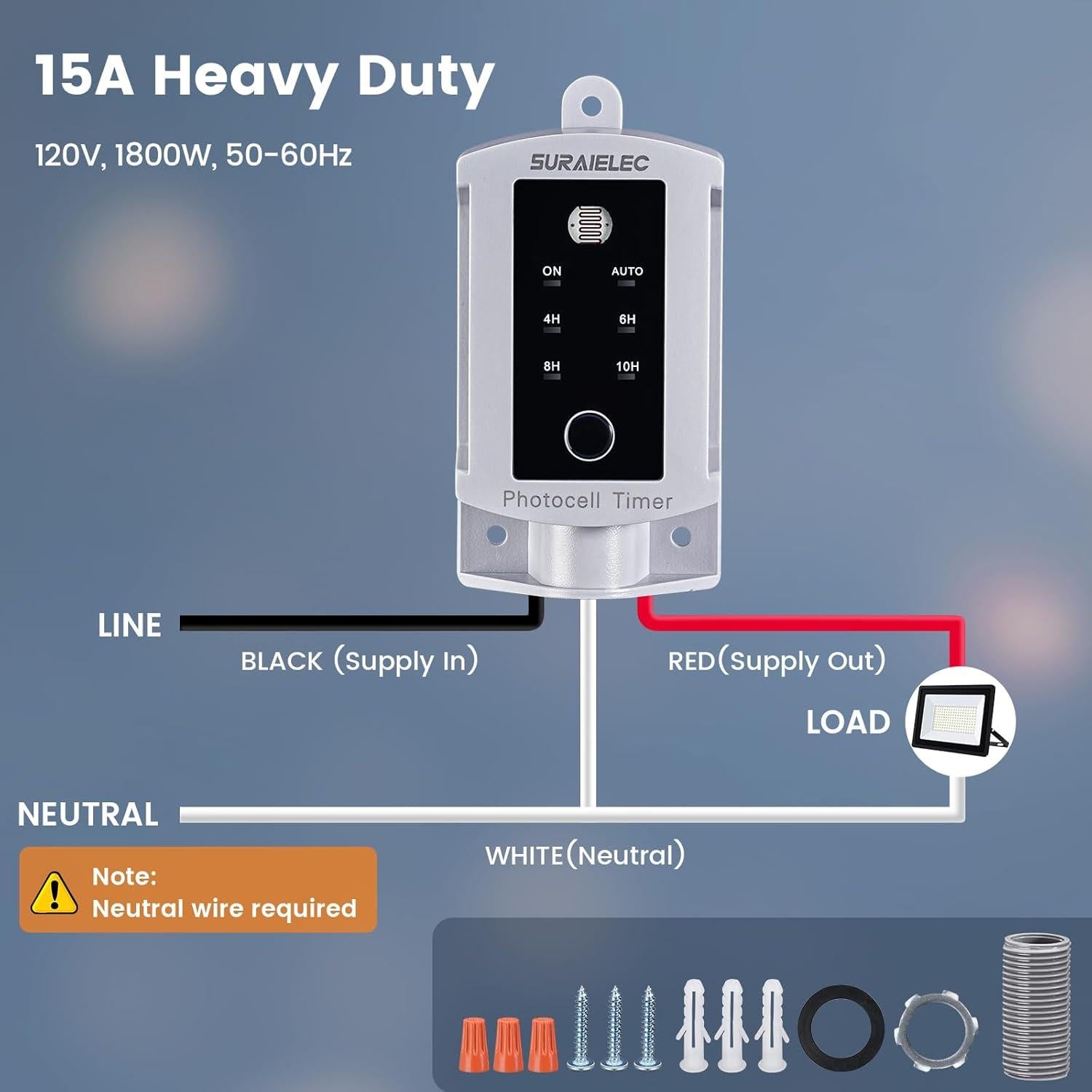 Temporizador Dusk to Dawn SURAIELEC 15A 120V Impermeable