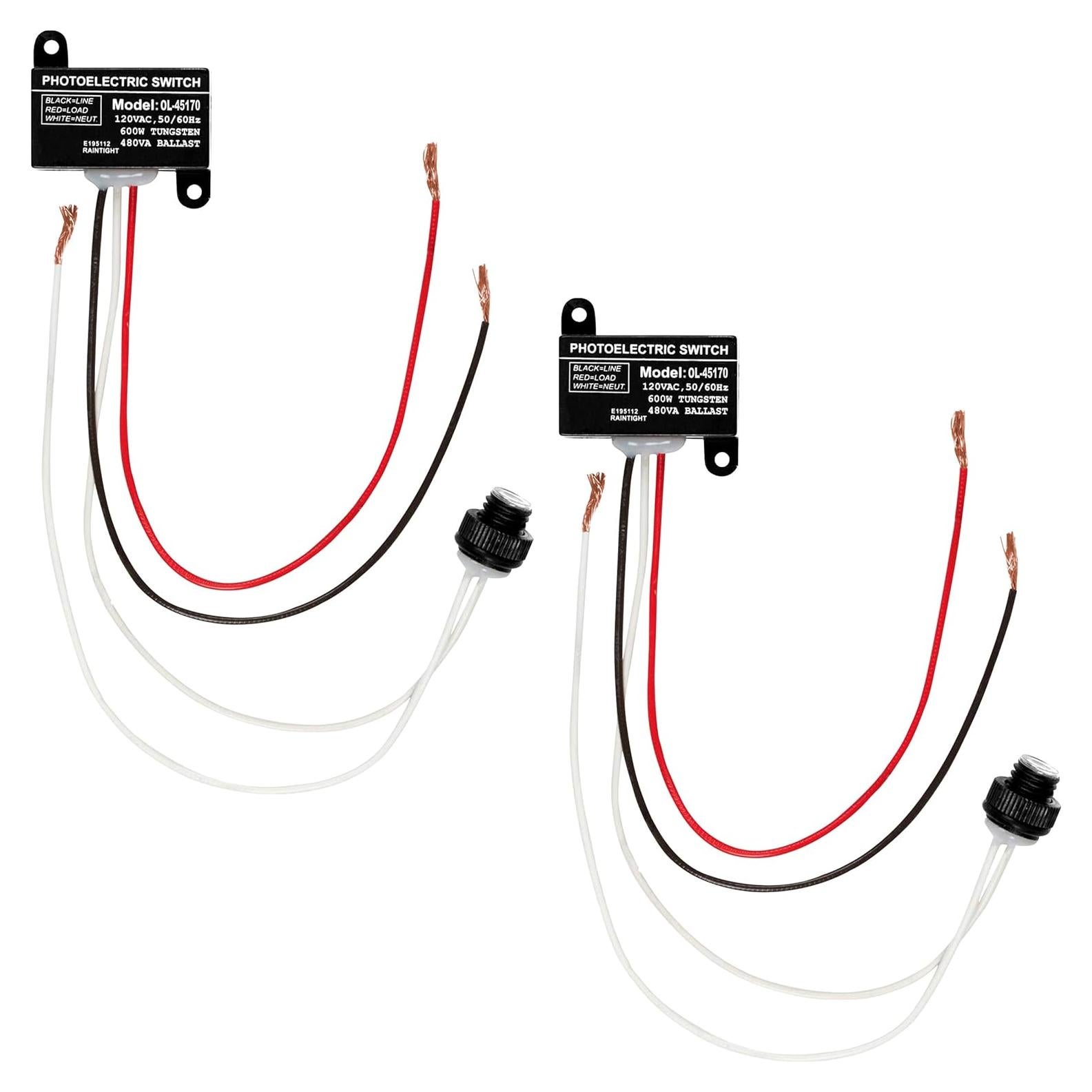 OhLectric Photoelectric Sensor - 120V Mini Flush Mount Photoelectric Switch - 600W Tungsten Rating - UL Listed & Weatherproof - Dusk to Dawn Photocell Sensor for Outdoor Lighting, Pack of 2 - OL-45170