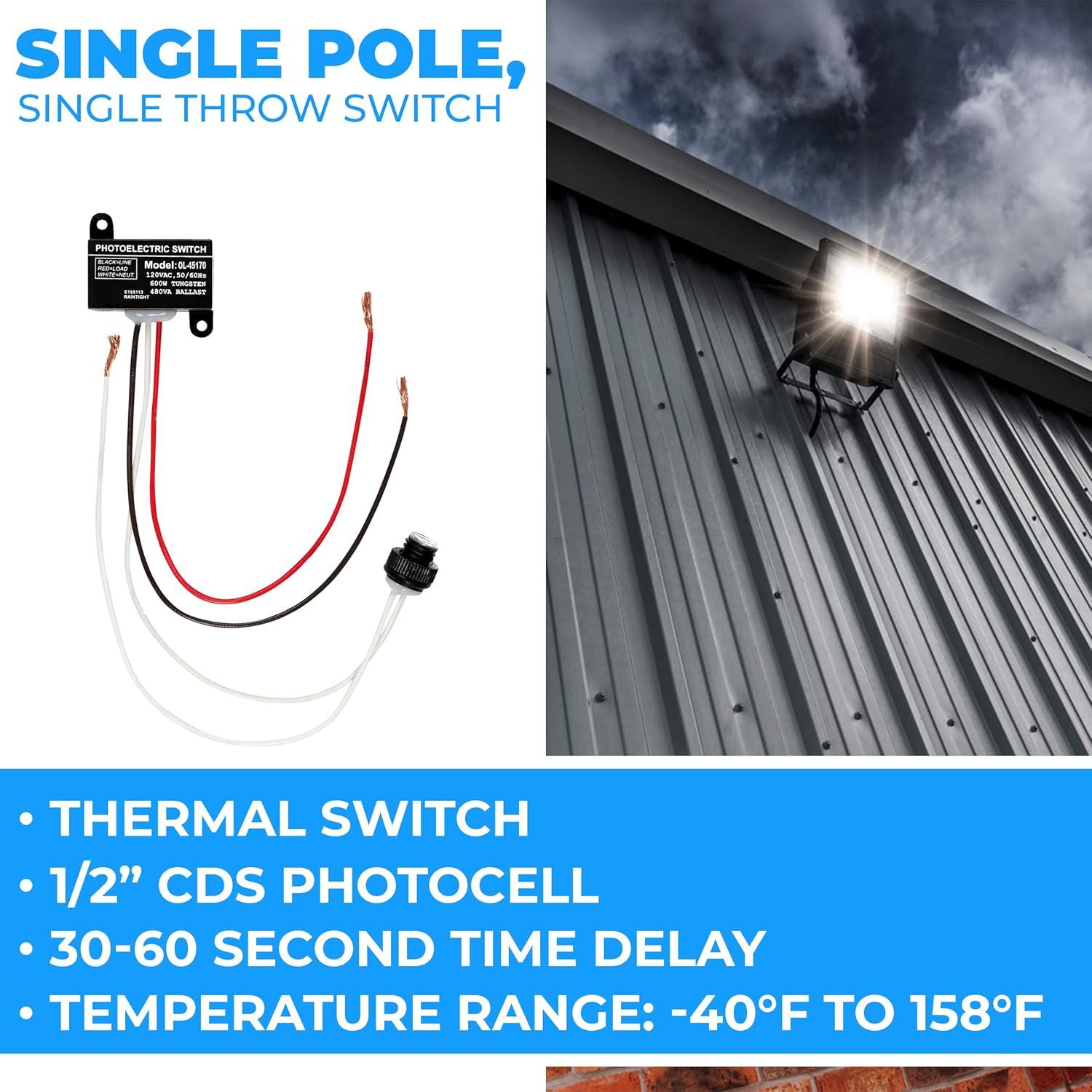 OhLectric Photoelectric Sensor - 120V Mini Flush Mount Photoelectric Switch - 600W Tungsten Rating - UL Listed & Weatherproof - Dusk to Dawn Photocell Sensor for Outdoor Lighting, Pack of 2 - OL-45170