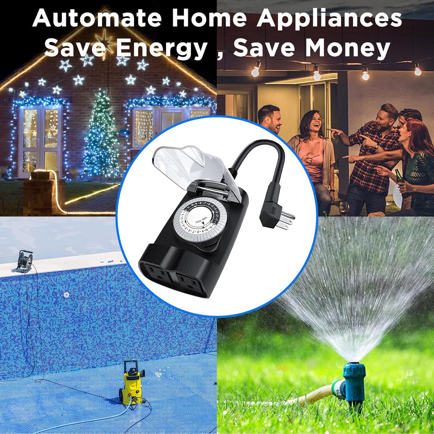 Temporizador Exterior G-ELEK Impermeable 24 Horas 2 Enchufes