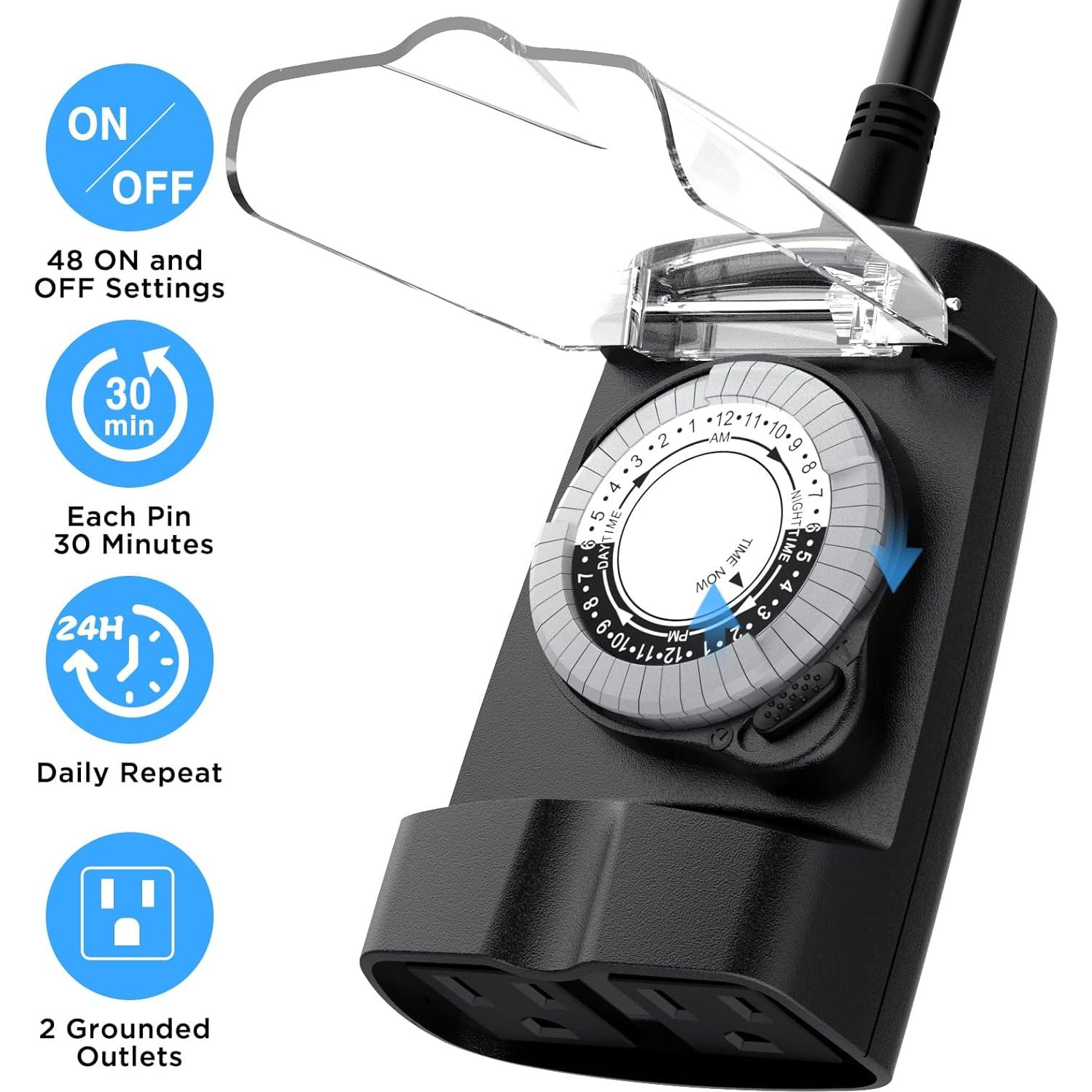 Temporizador Exterior G-ELEK Impermeable 24 Horas 2 Enchufes