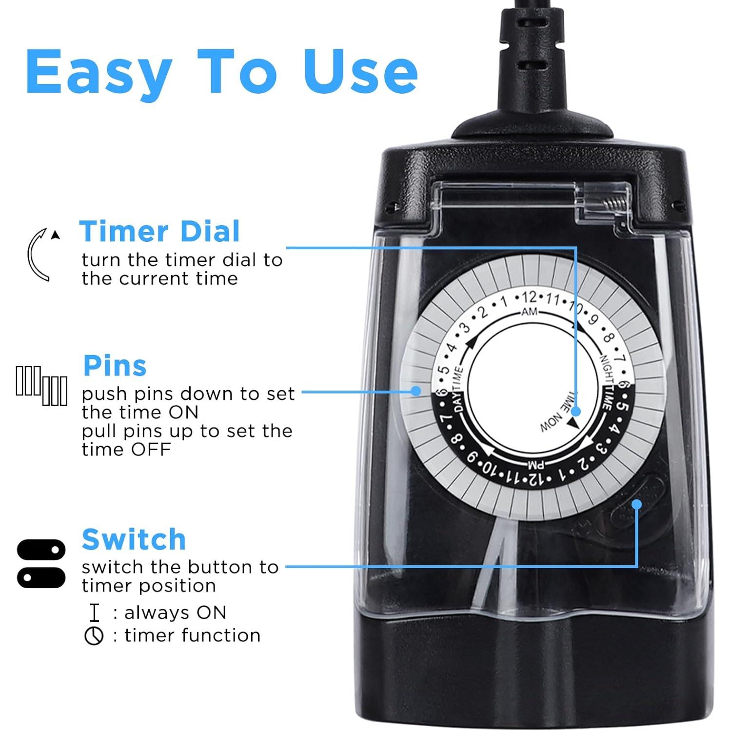 Temporizador Exterior G-ELEK Impermeable 24 Horas 2 Enchufes