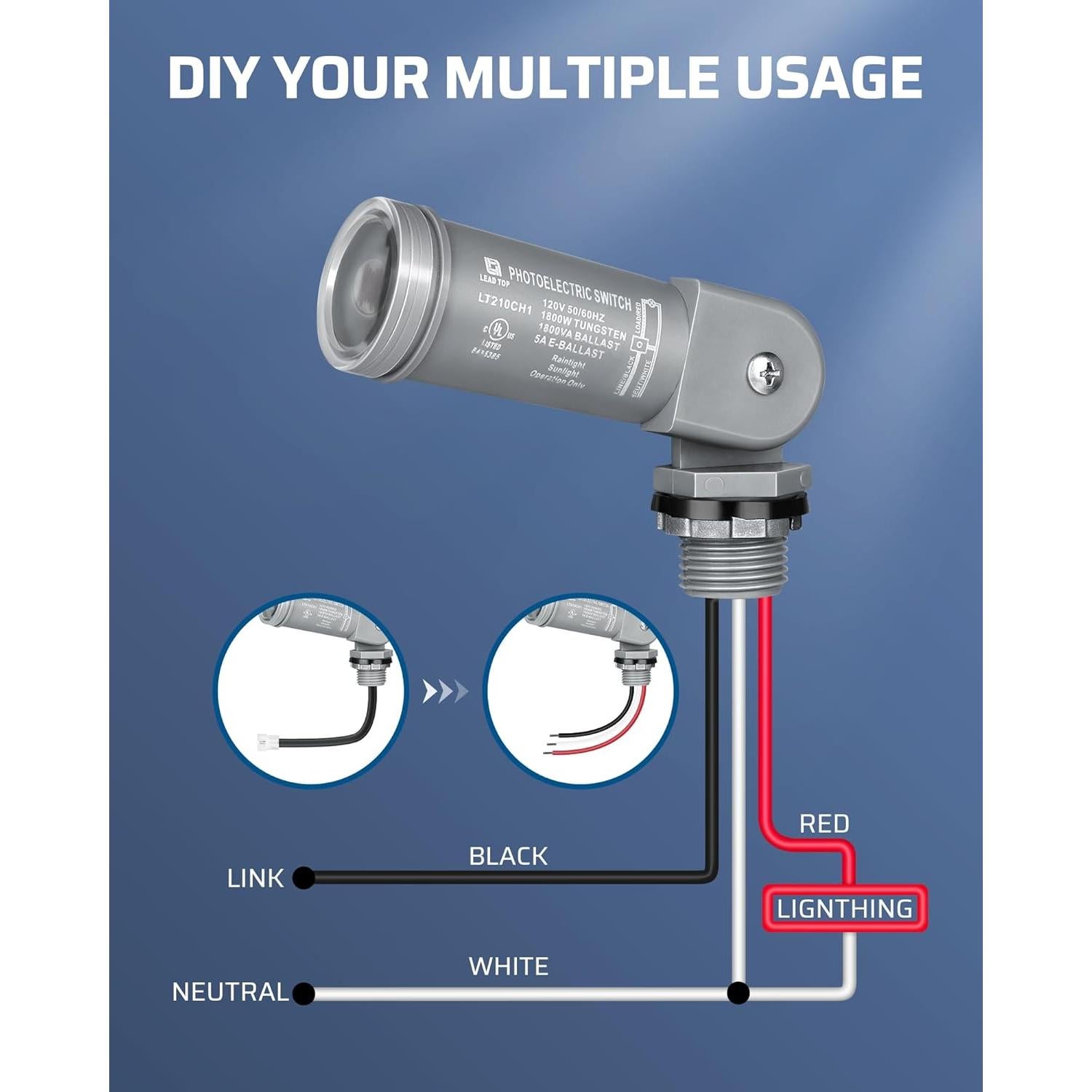 Sensor de Luz DEWENWILS Fotocélula 120V AC Impermeable