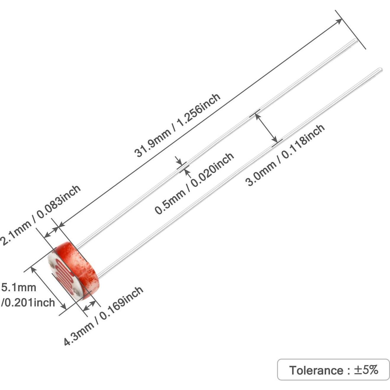 Resistores LDR Chanzon 5mm 20pcs Fotoconductores Sensibles