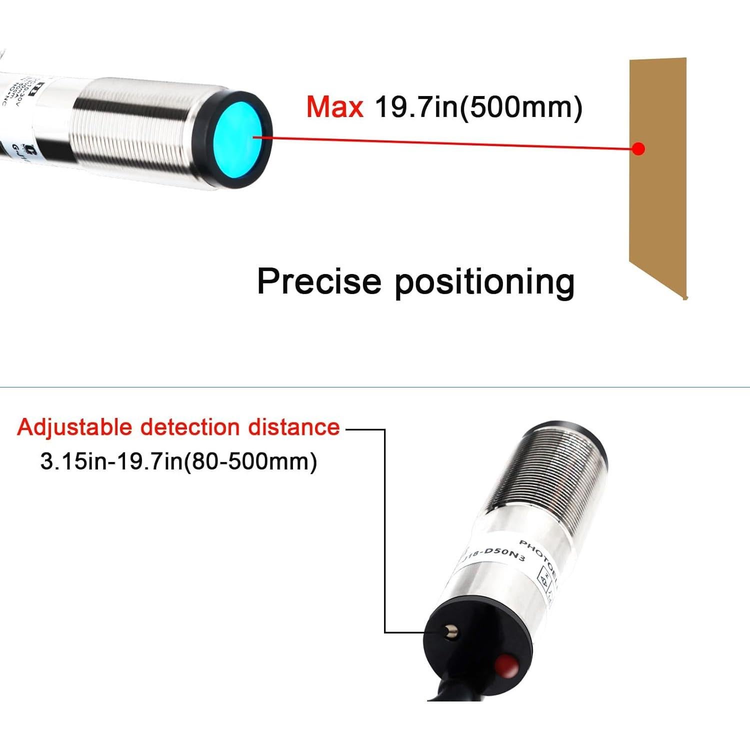 Sensor Láser Fotoeléctrico PNP NO+NC LCTC M18 10-30VDC 0-500mm