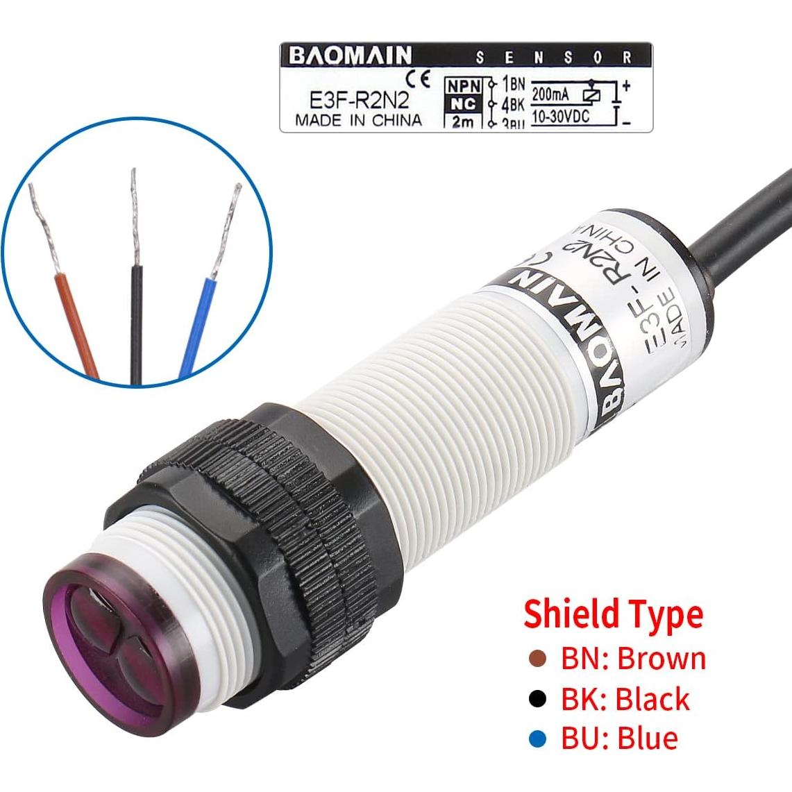 Sensor Fotoeléctrico Baomain E3F-R2N2 NPN NC 2m 10-30V