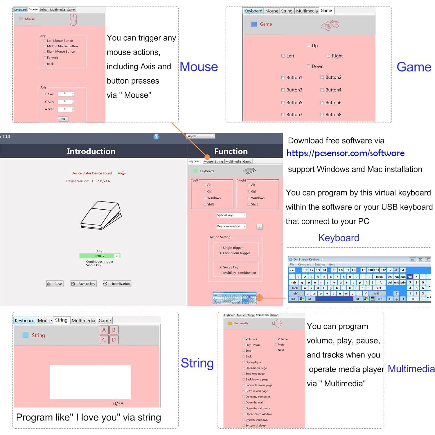Pedal de Pie USB iKKEGOL Óptico Digital para Juegos