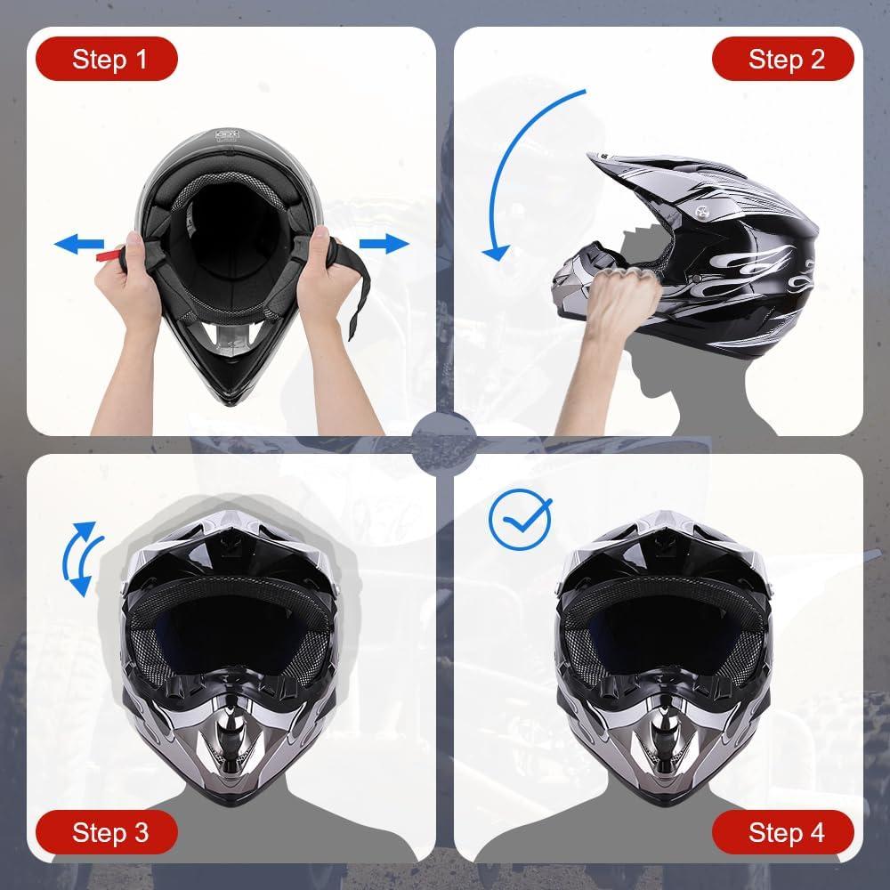 Casco de Motocross OUMURS D001TY02811ZB con Gafas y Guantes