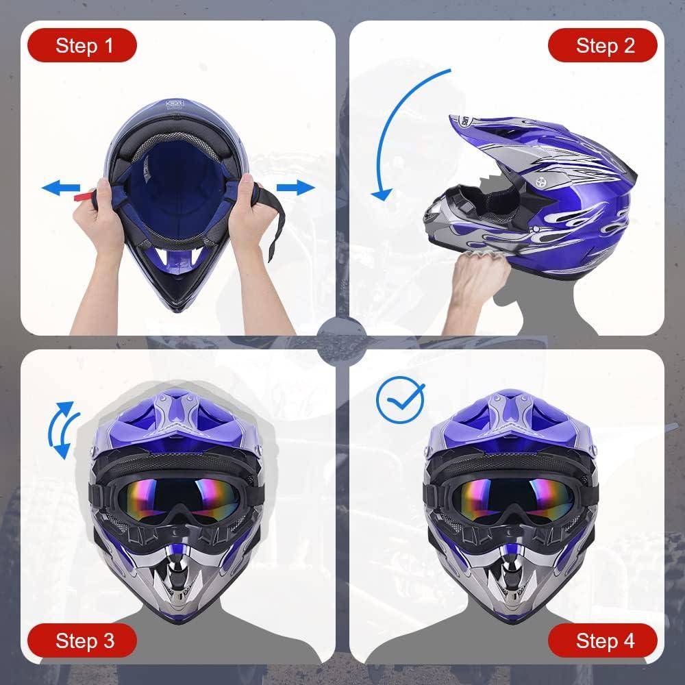 Casco de Motocross OUMURS D001TY02811ZB con Gafas y Guantes