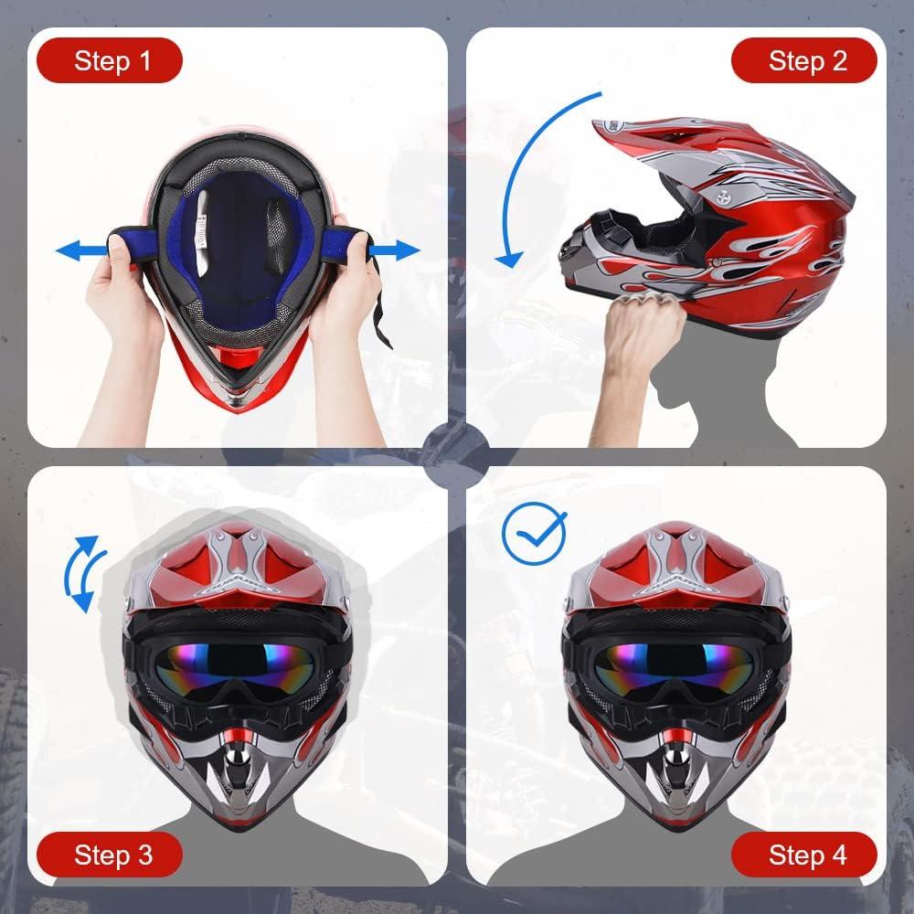 Casco de Motocross OUMURS D001TY02811ZB con Gafas y Guantes