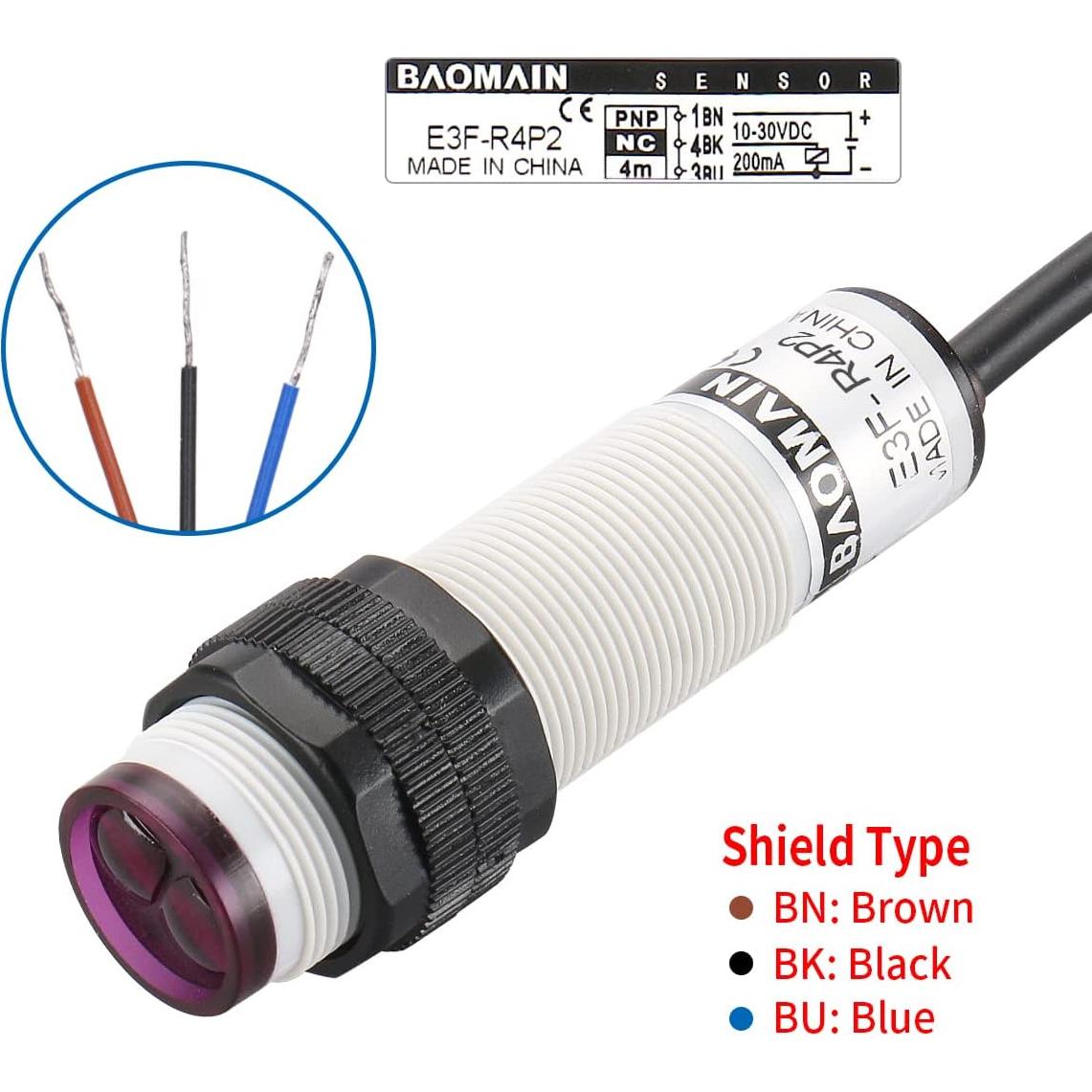 Sensor Fotoeléctrico Baomain E3F-R4P2 PNP NC 4m 10-30V